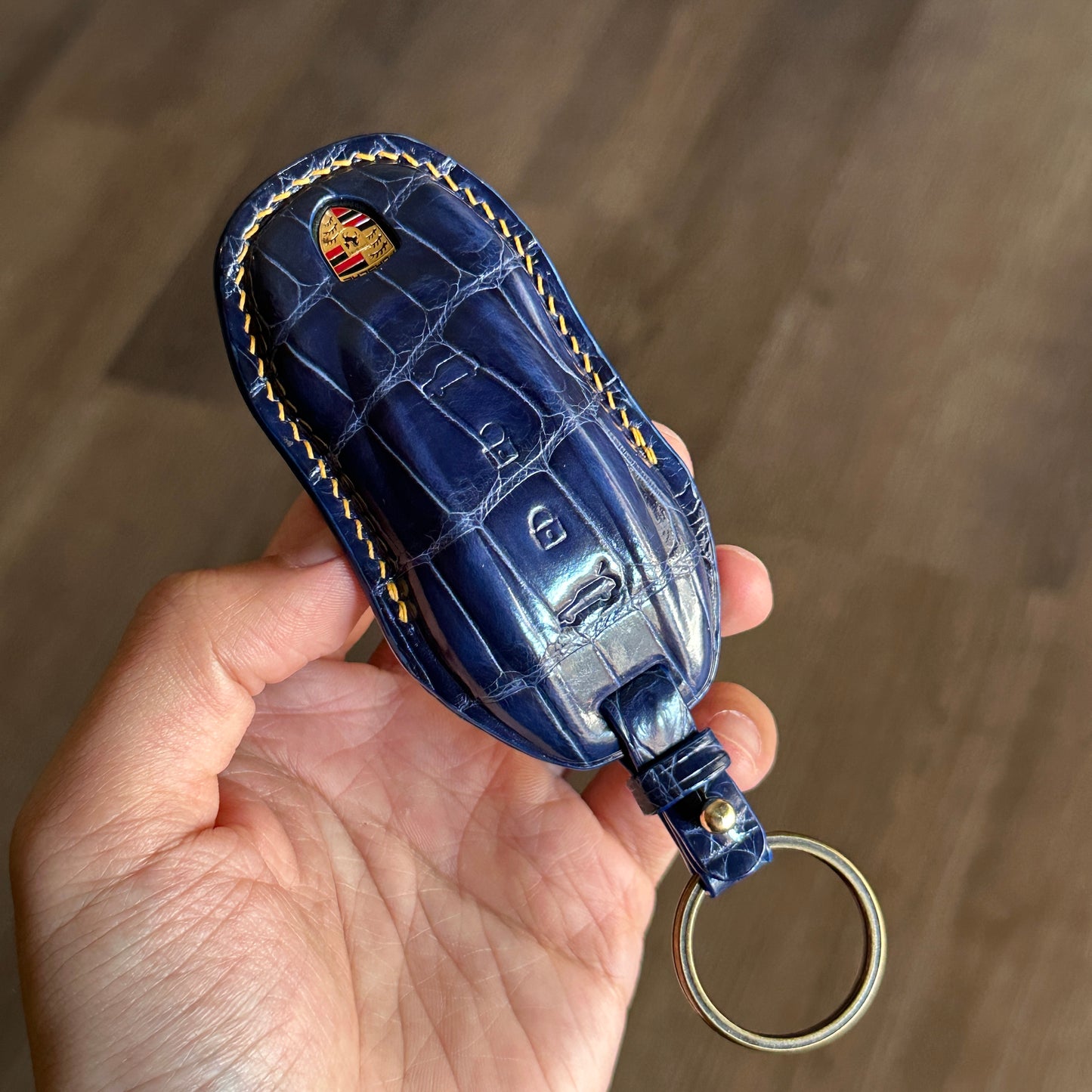 Porsche key fob cover, Crocodile leather Leather key case