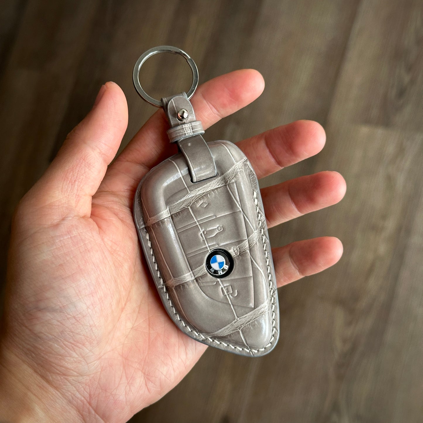 BMW key fob cover, Crocodile leather Leather key case