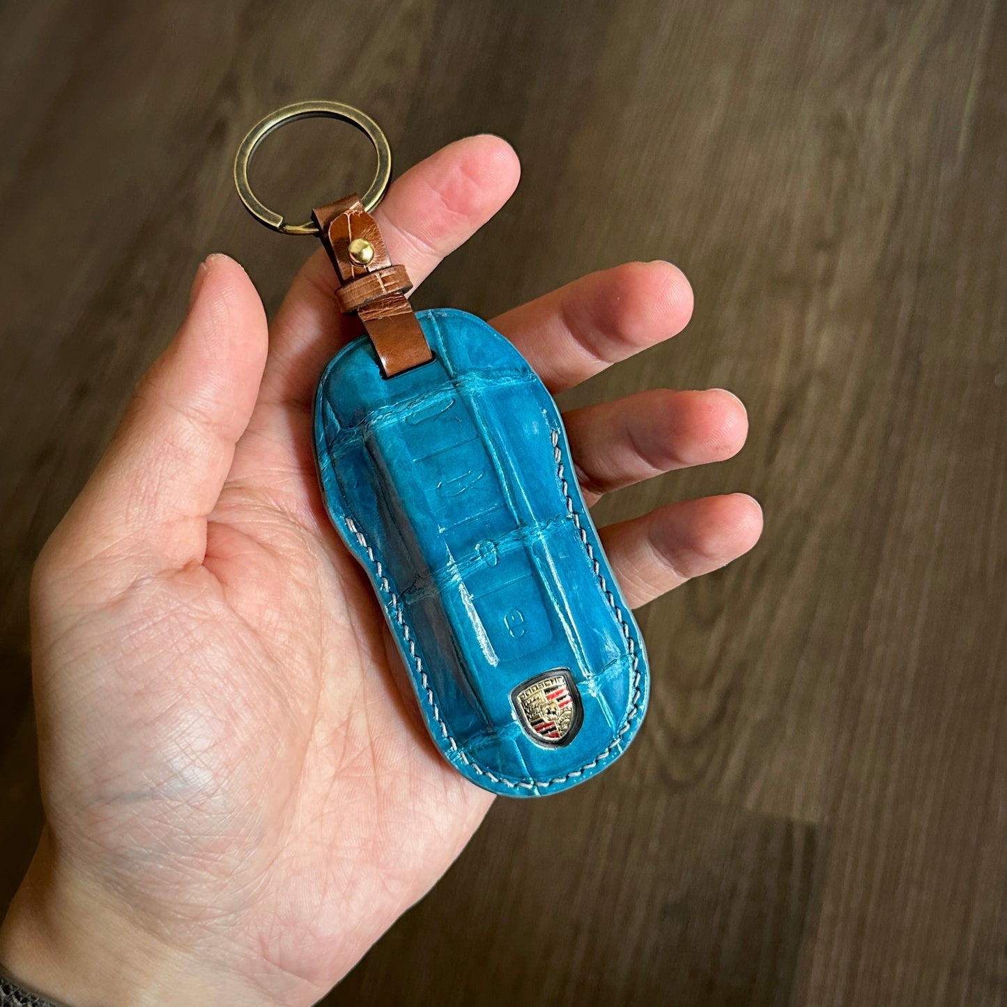 Porsche key fob cover, Crocodile leather Leather key case