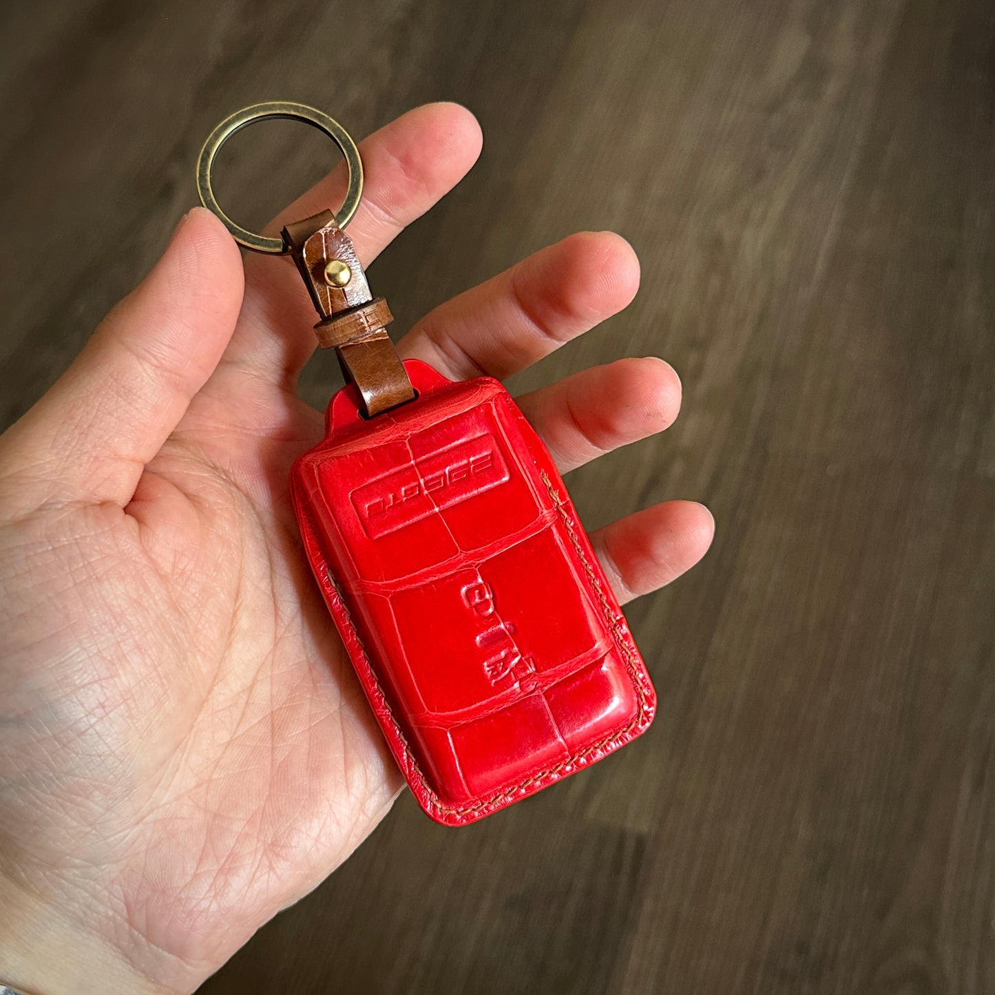 Ferrari key fob cover, Crocodile leather Leather key case
