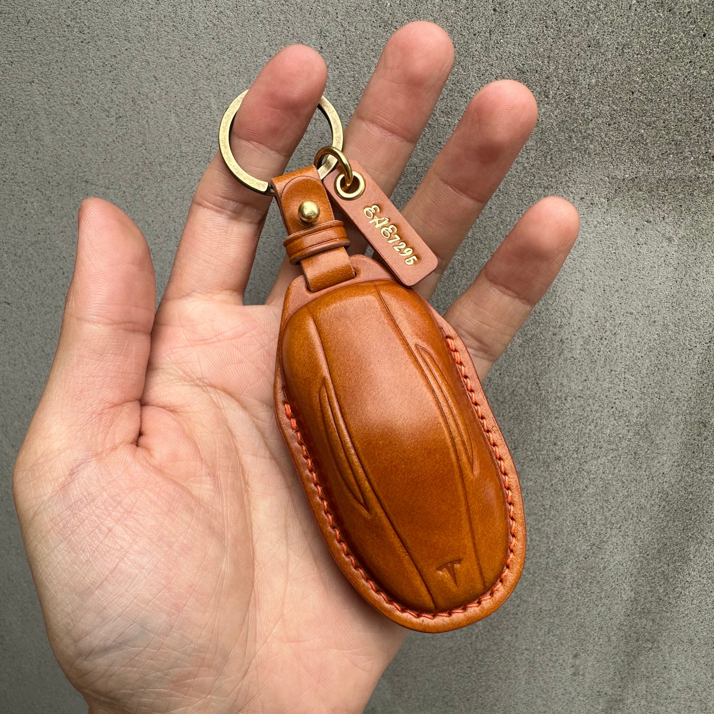Tesla key fob cover, Shell Cordovan