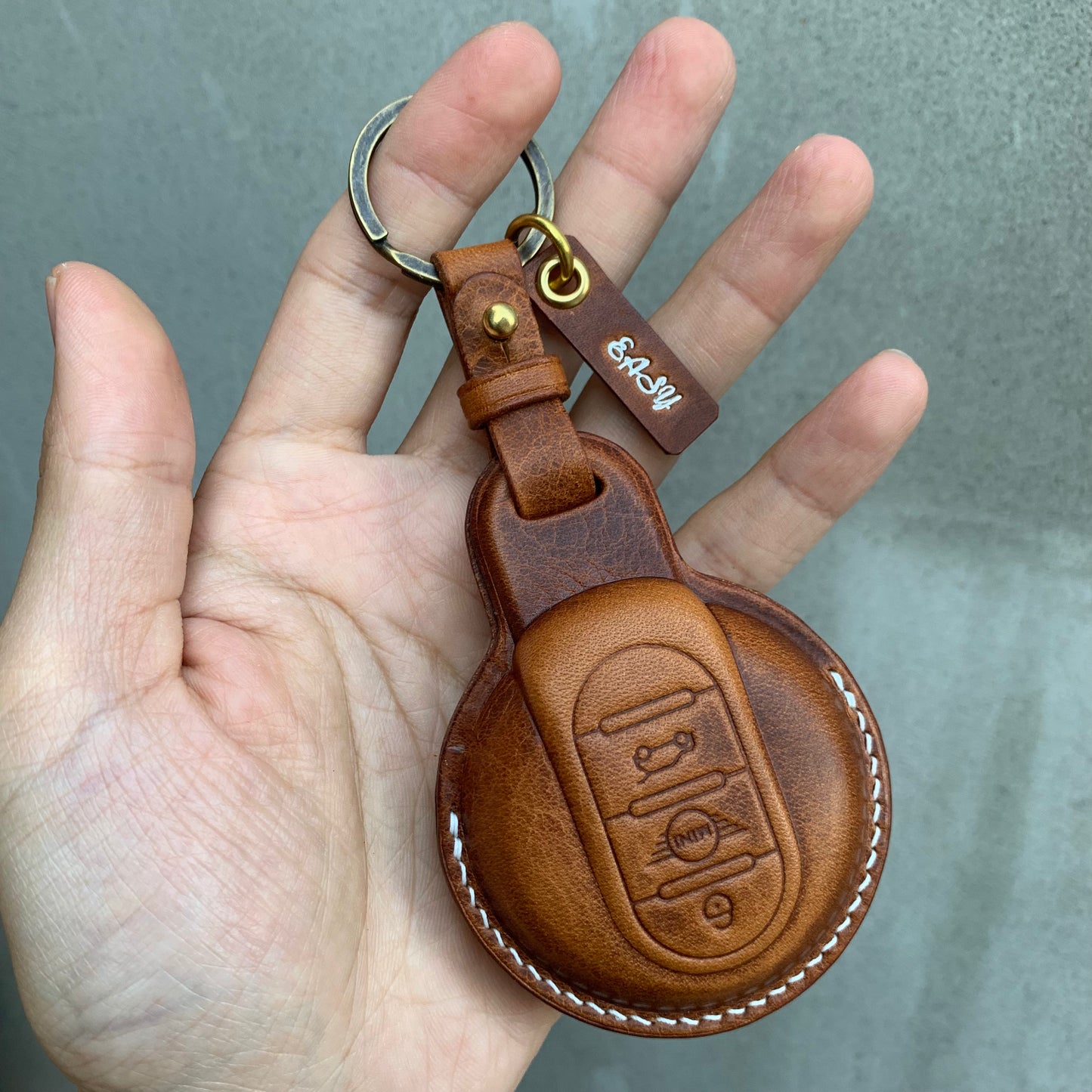 Mini cooper s key fob cover, Wax leather