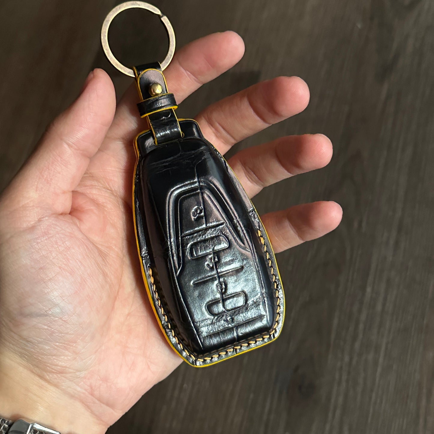 Aston Martin key fob cover, Crocodile leather Leather key case