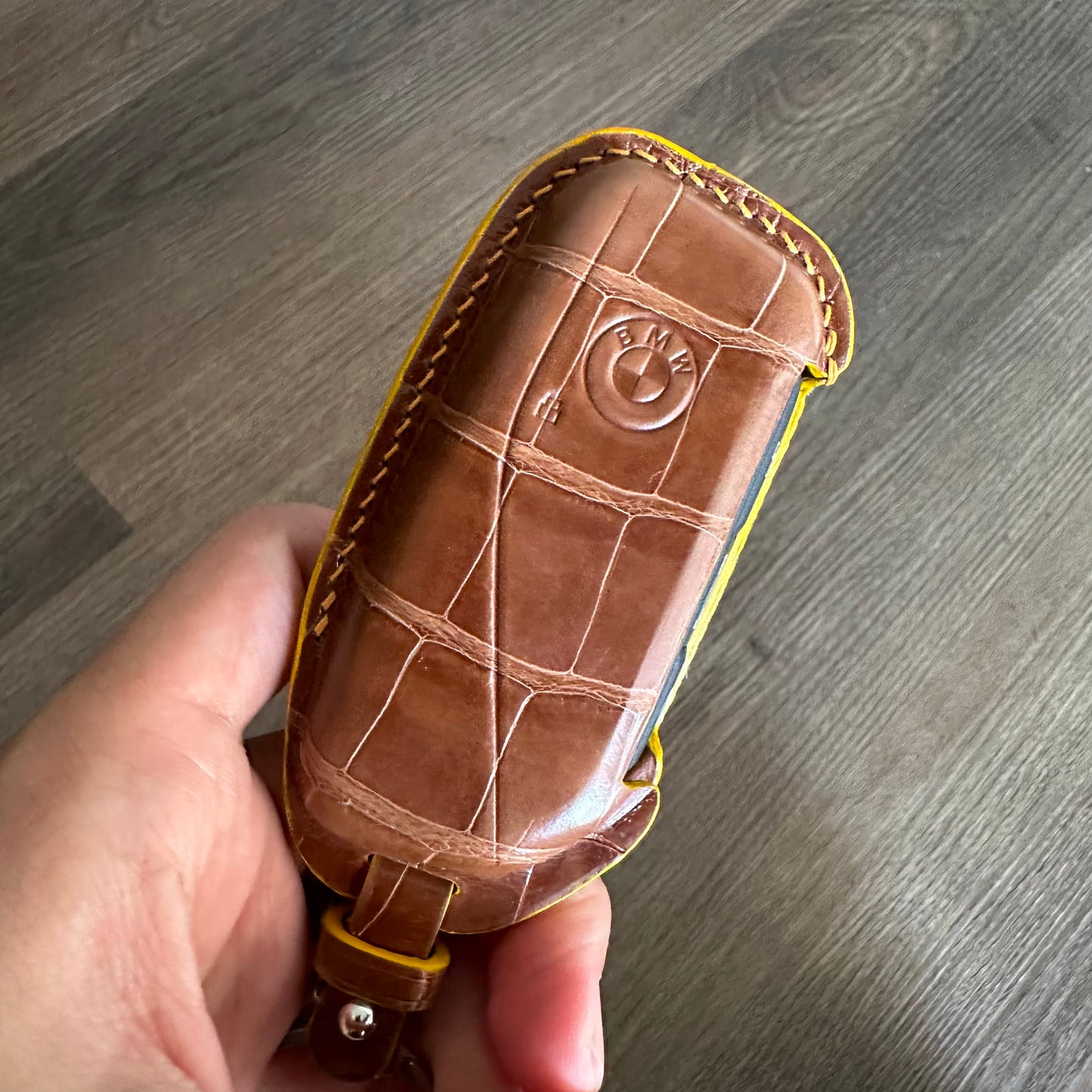BMW key fob cover, Crocodile leather Leather key case