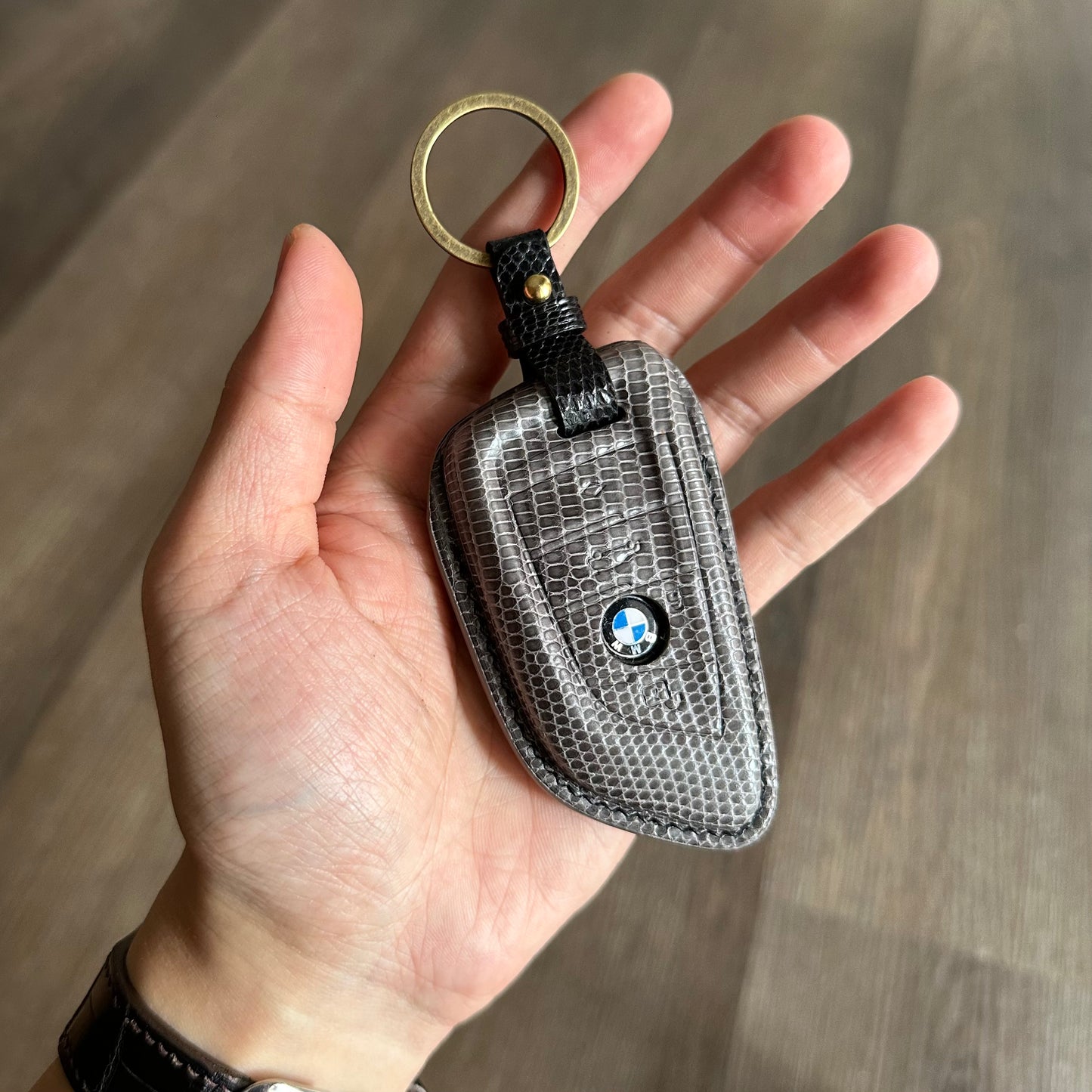 BMW key fob cover, BMW Leather key case, Lizard leather