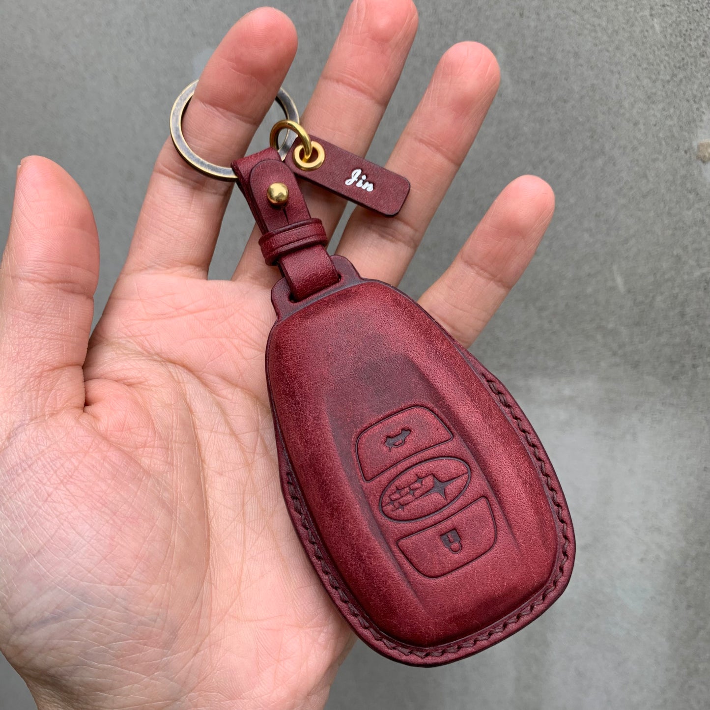 Subaru key fob cover, Pueblo leather key case