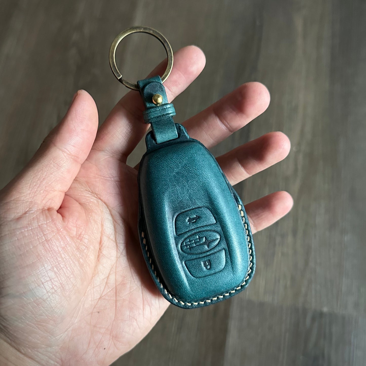 Subaru key fob cover, Wax leather