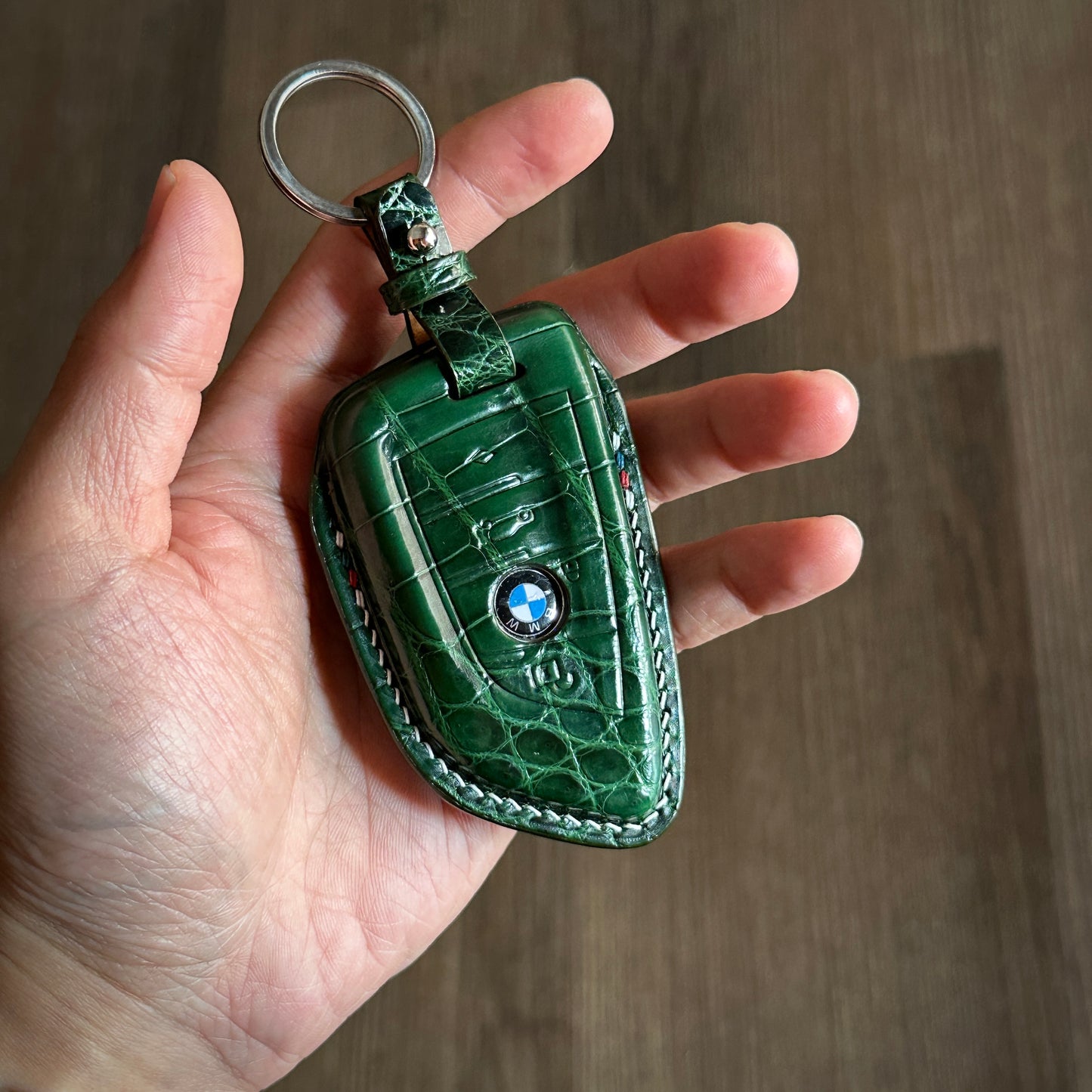 BMW key fob cover, Crocodile leather Leather key case