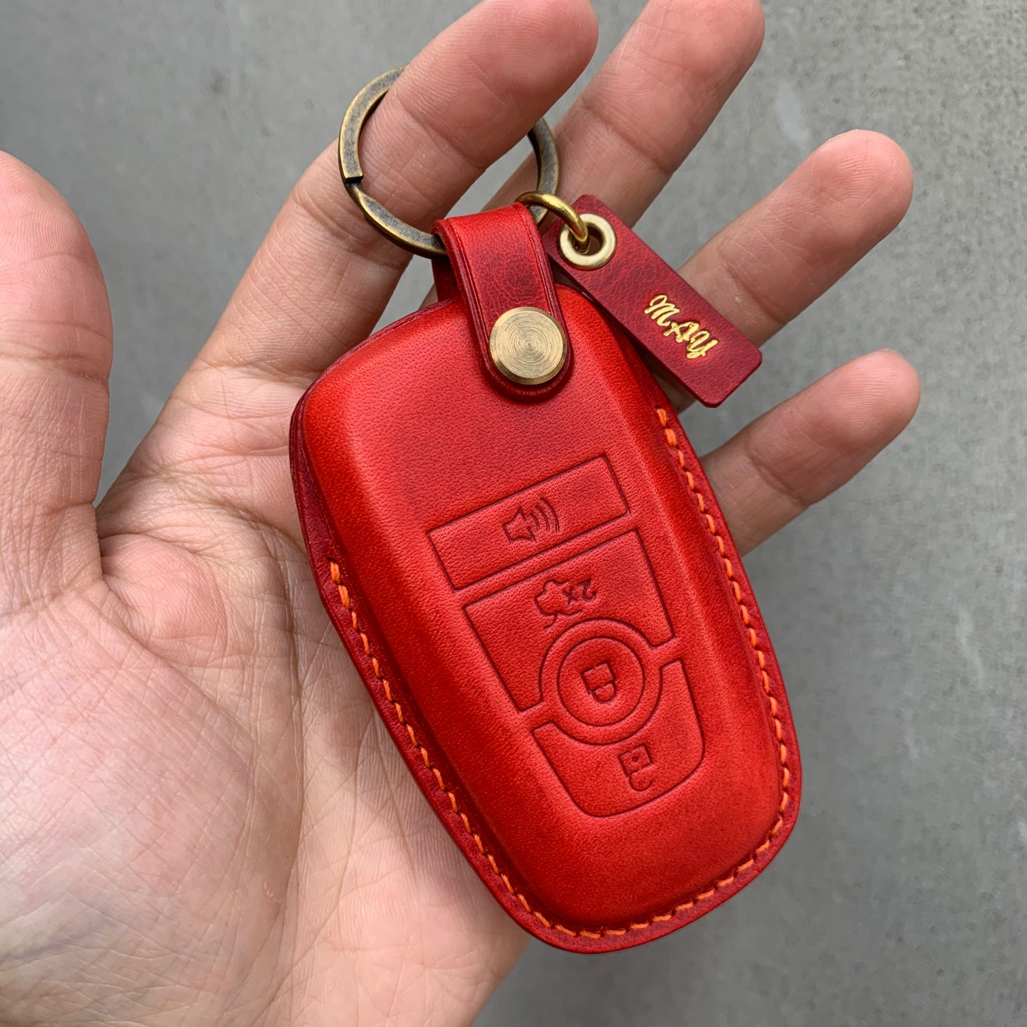 Car key fob Leather name tag, gold stamping, silver stamping