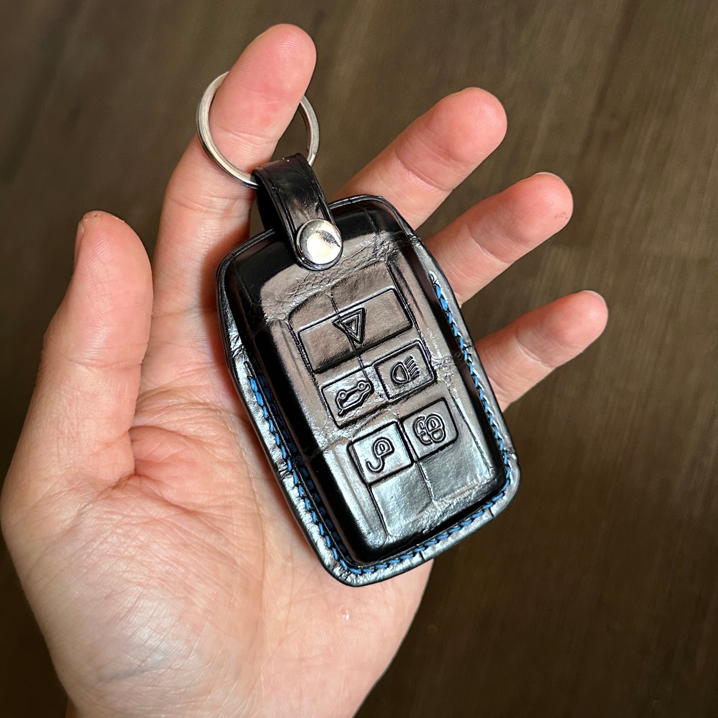 Jaguar key fob cover,  Crocodile leather Leather key case