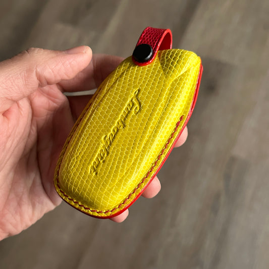 Handmade Lamborghini Exotic Leather Key Cover | Bespoke Gift for Supercar Lovers, Lizard leather