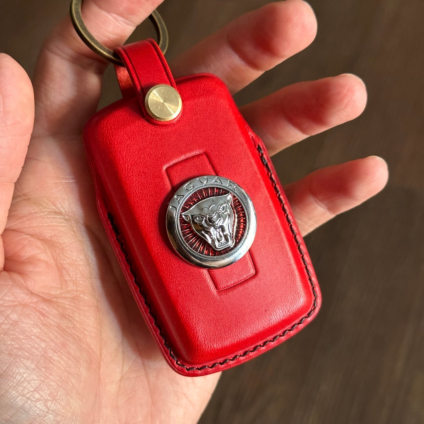 Jaguar key fob cover, Wax leather