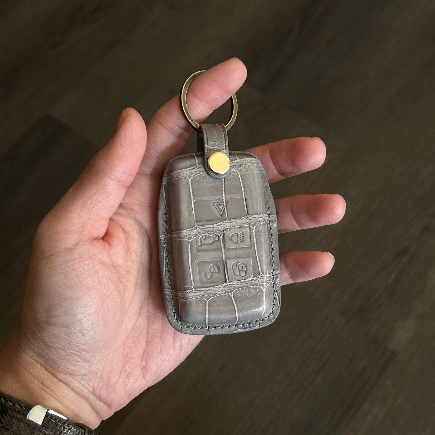 Land Rover key fob cover,  Crocodile leather Leather key case