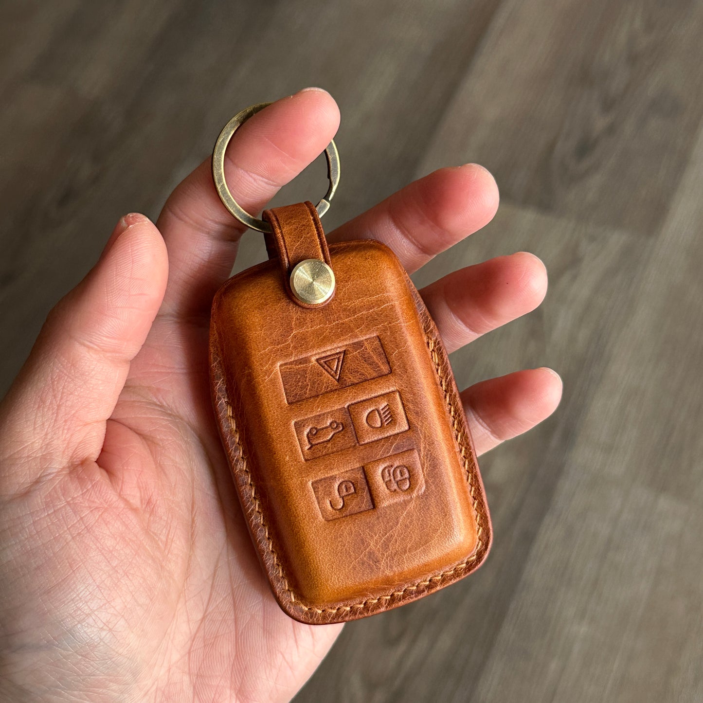 Jaguar key fob cover, Wax leather