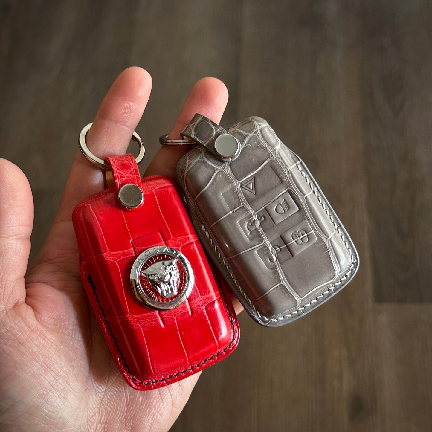 Jaguar key fob cover,  Crocodile leather Leather key case