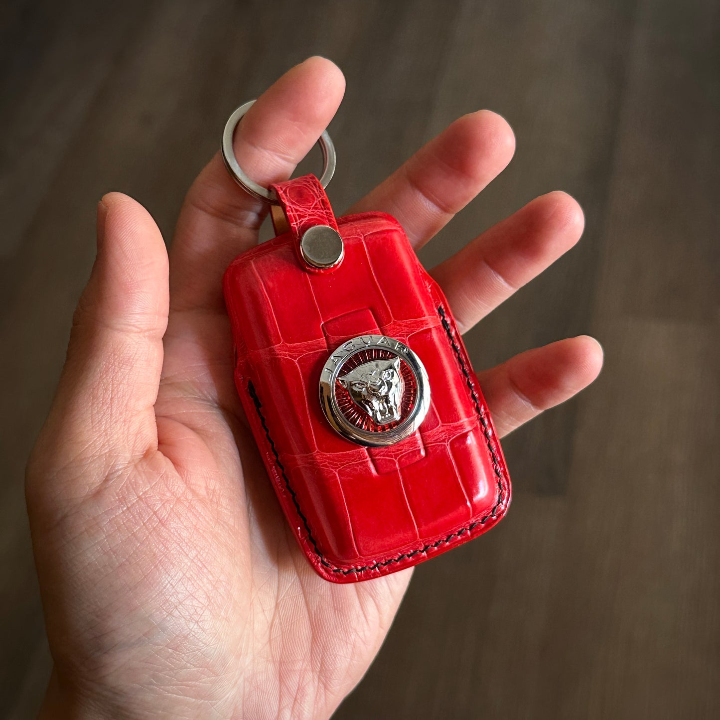 Jaguar key fob cover,  Crocodile leather Leather key case