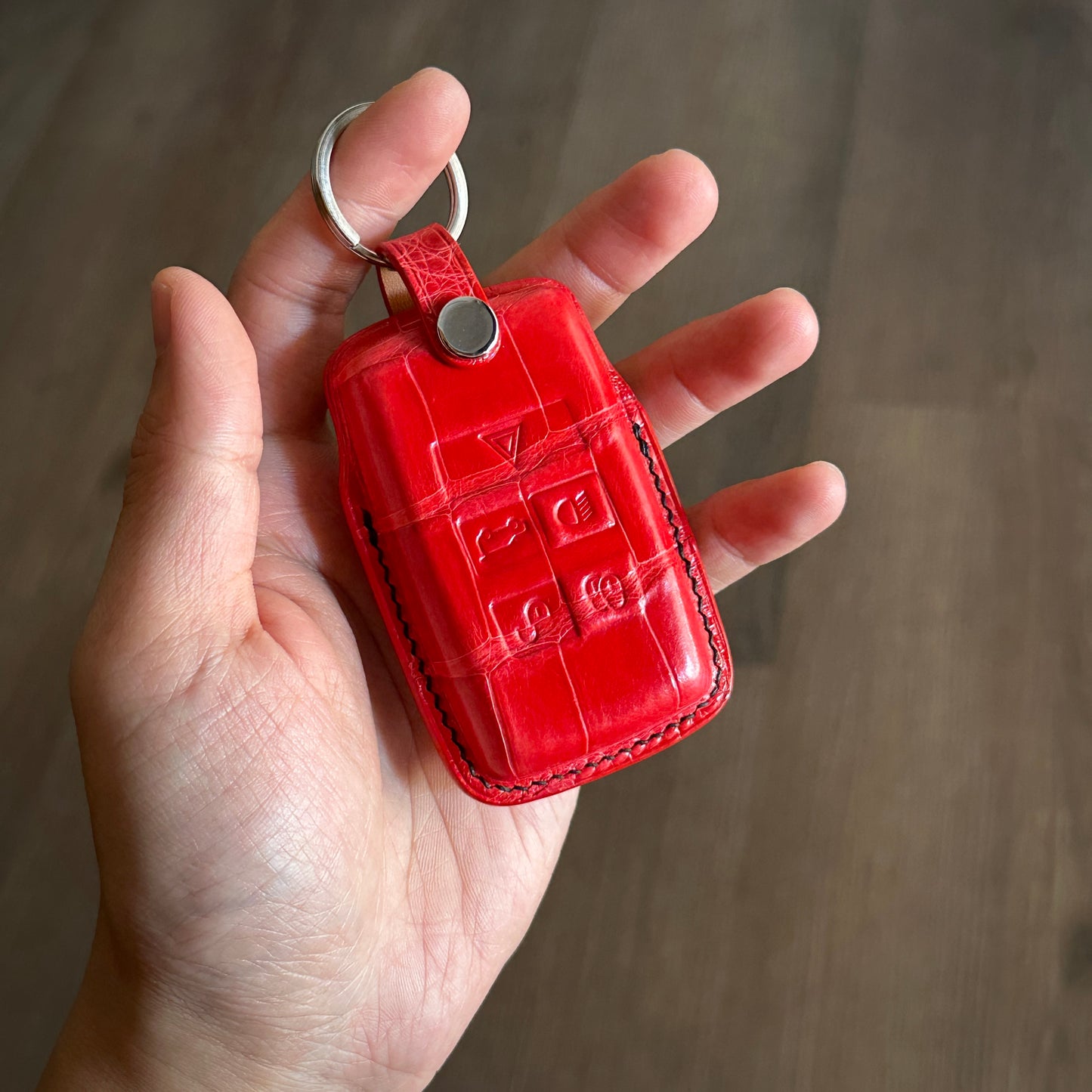 Jaguar key fob cover,  Crocodile leather Leather key case