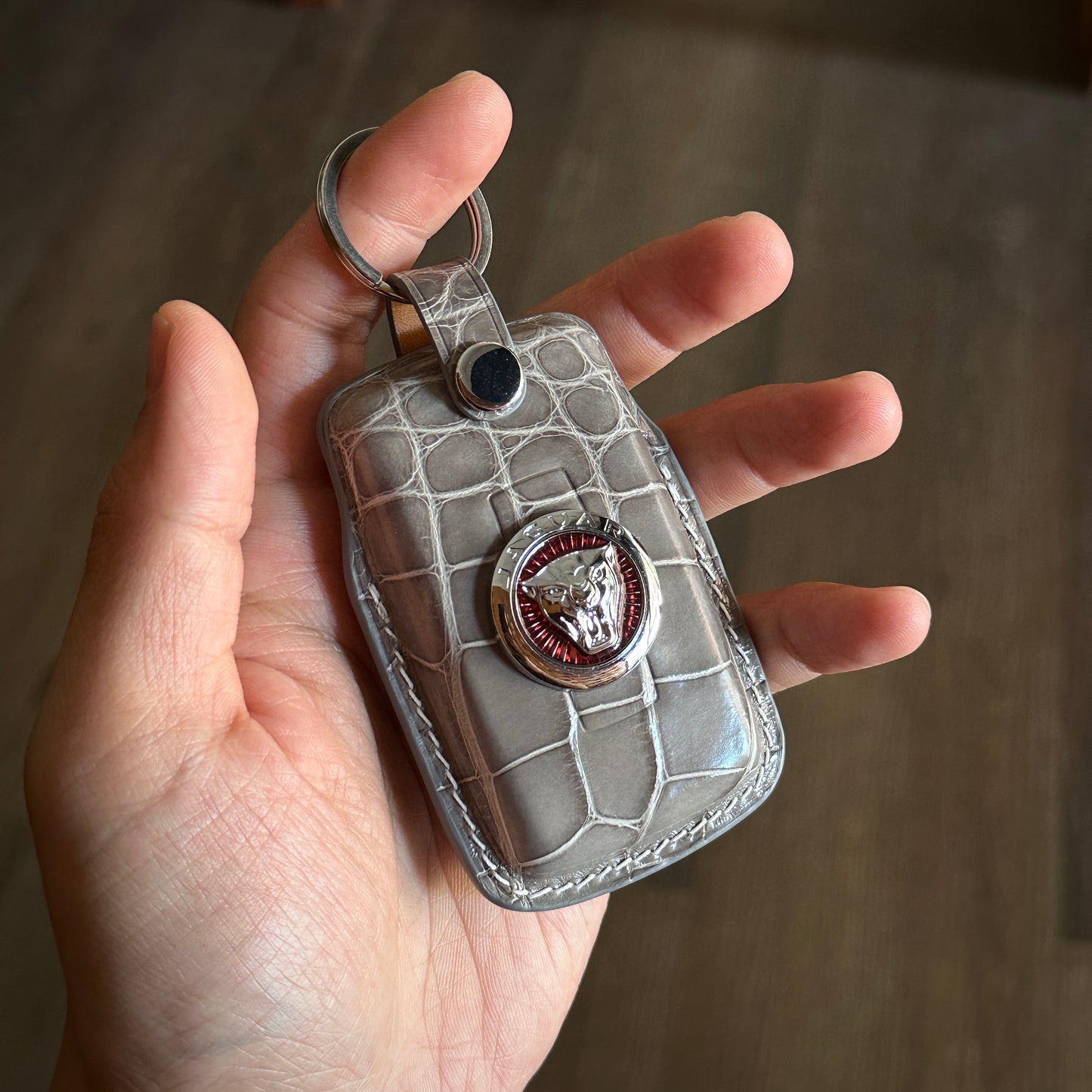 Jaguar key fob cover,  Crocodile leather Leather key case