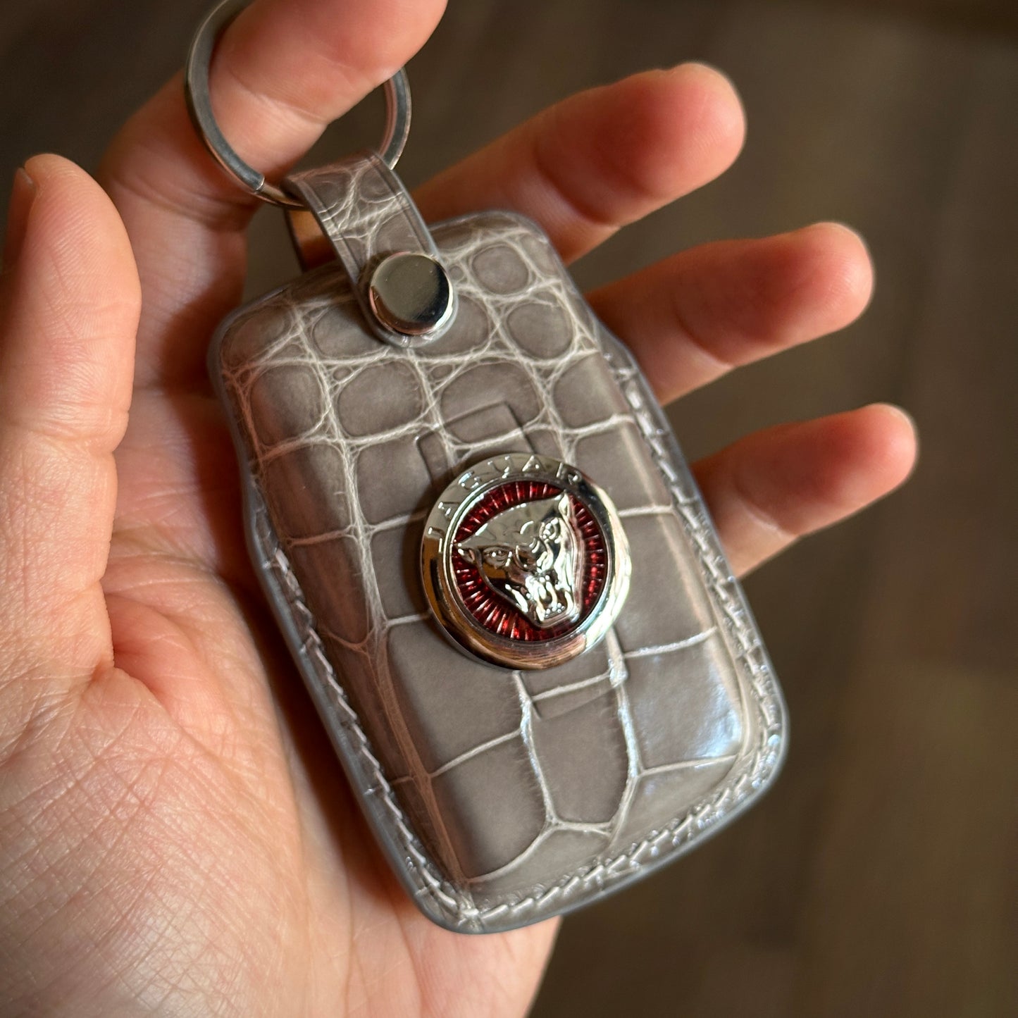 Jaguar key fob cover,  Crocodile leather Leather key case