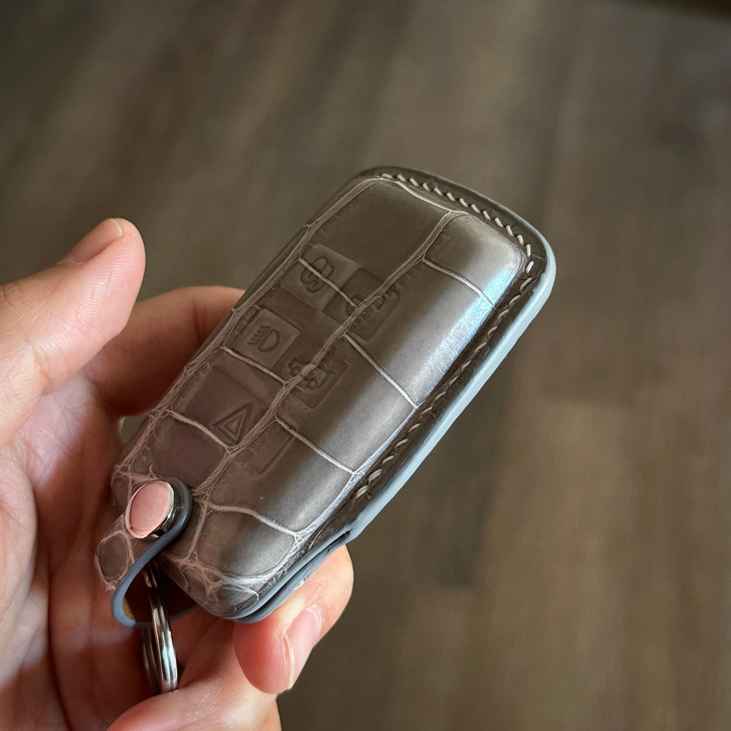 Jaguar key fob cover,  Crocodile leather Leather key case