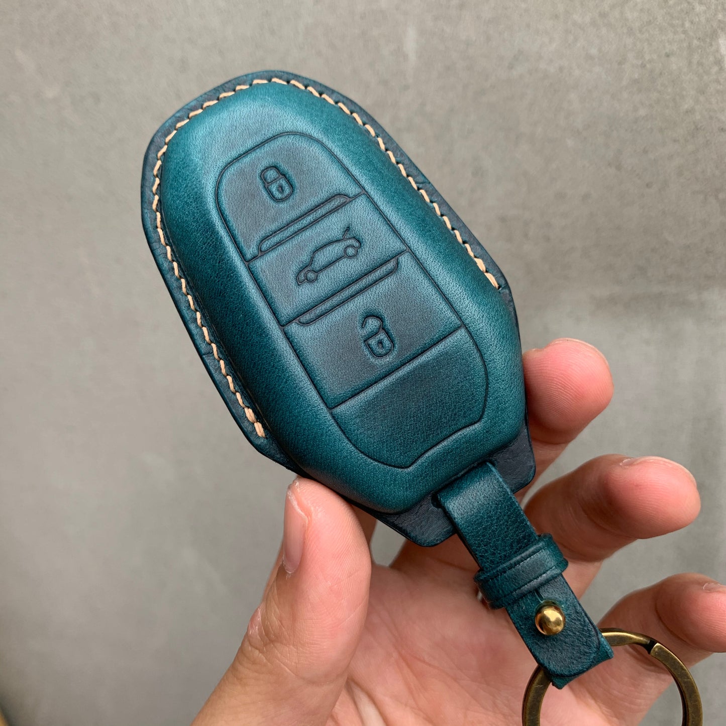 Peugeot key fob cover, Wax leather