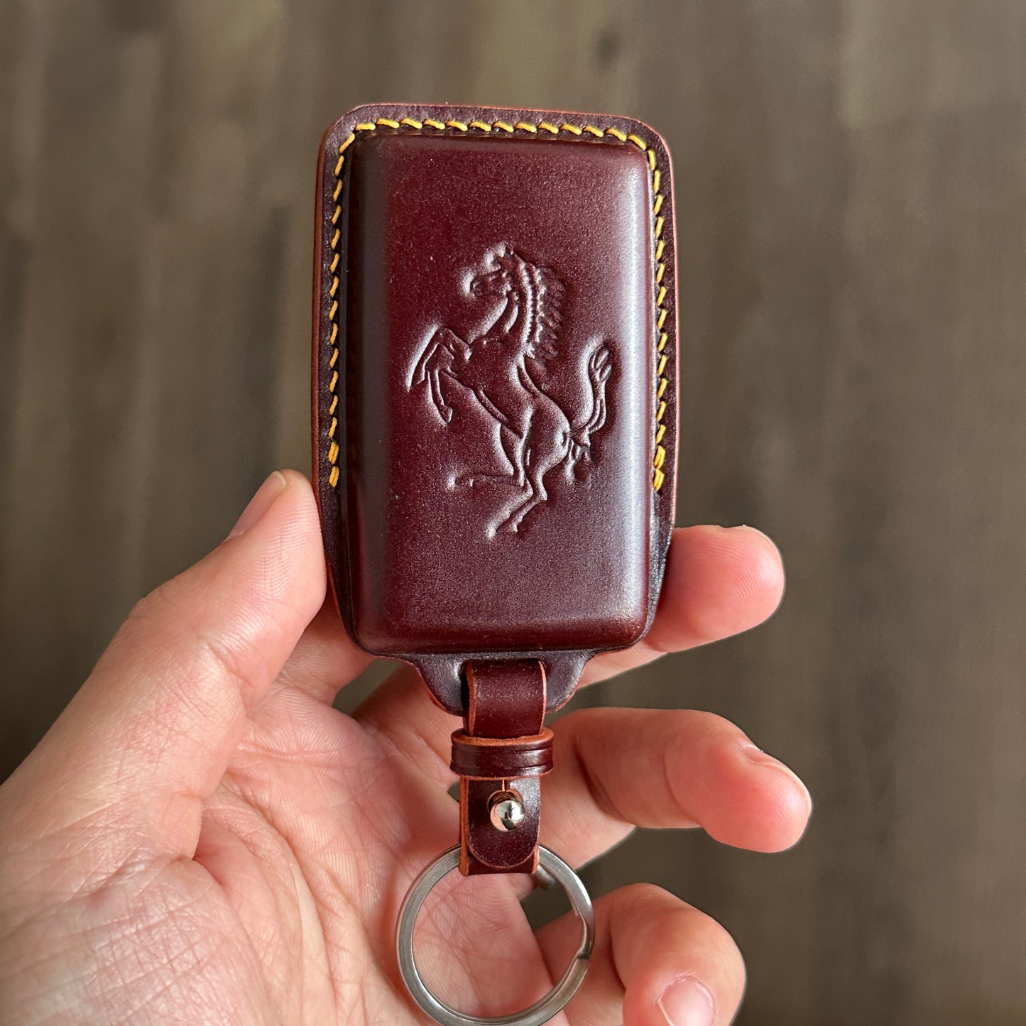 Handmade Black Shell Cordovan Key Case for Ferrari Roma - back View