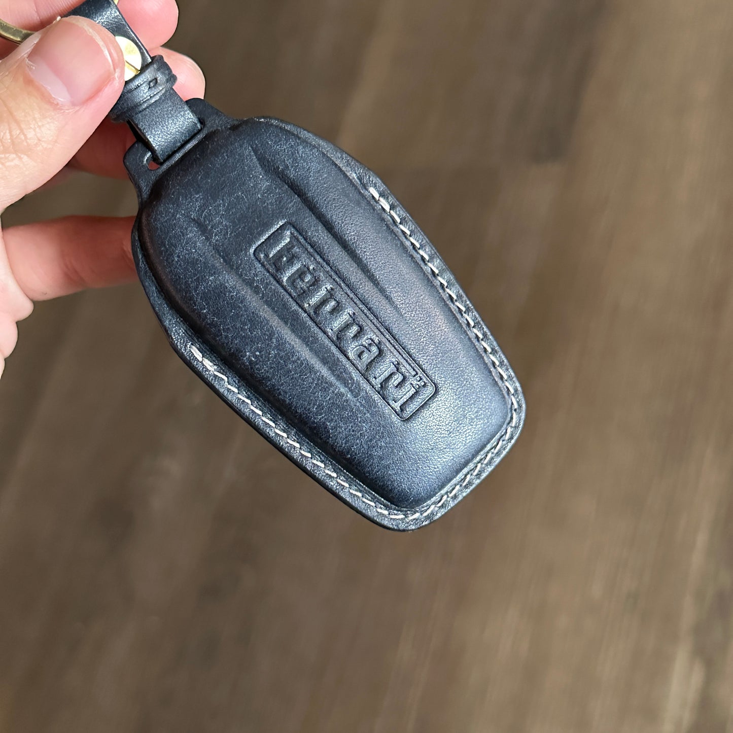 hand stitched Pueblo Leather Key Cover for Ferrari 488 back logo	