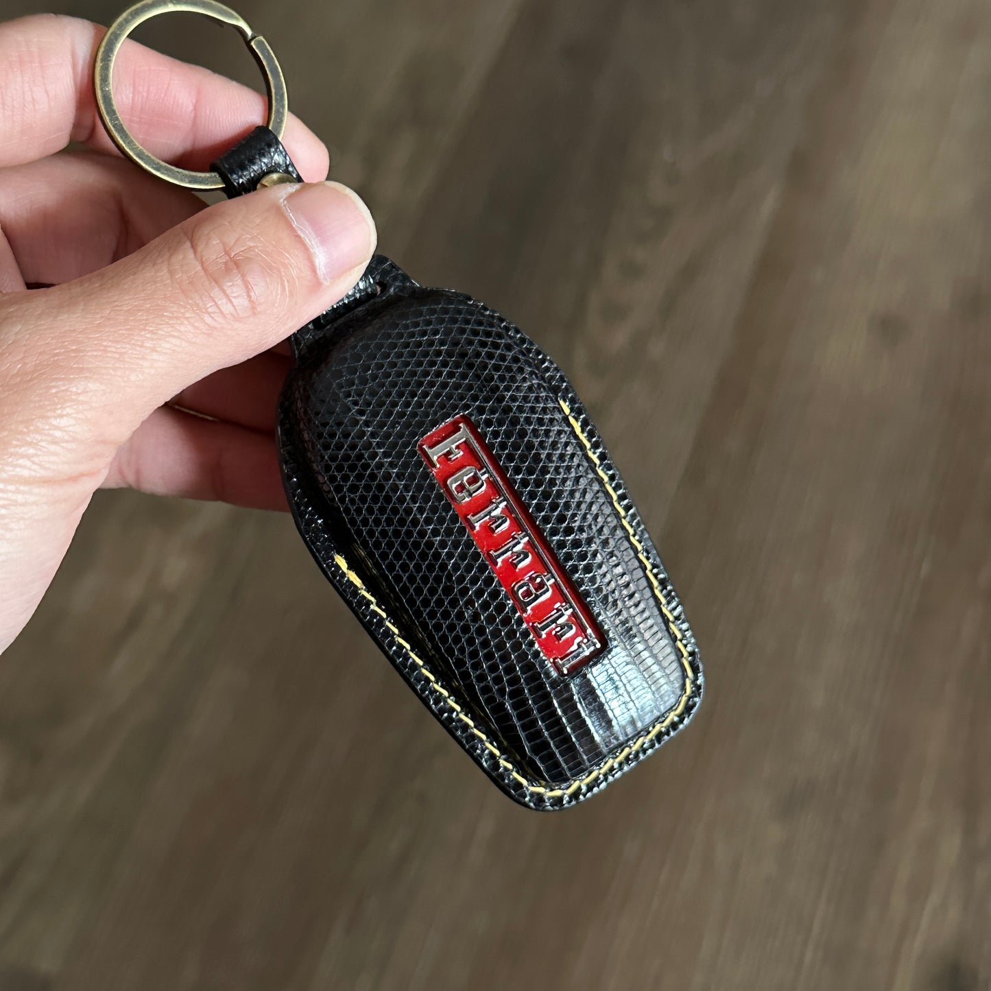 Black Lizard leather Key Fob Case for Ferrari