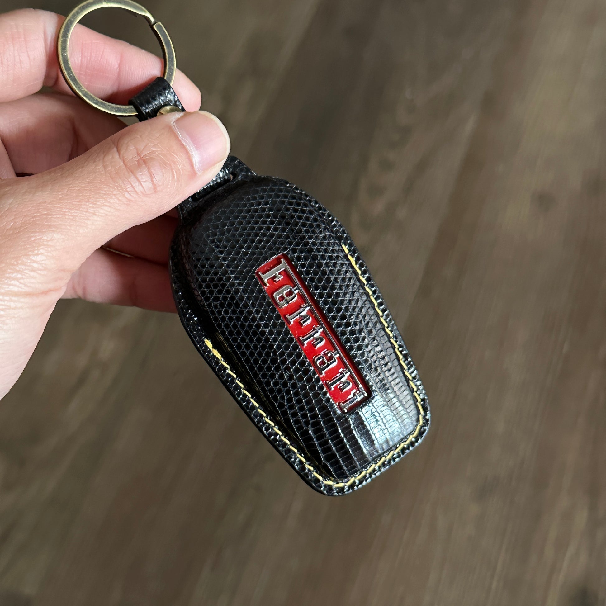 Black Lizard leather Key Fob Case for Ferrari