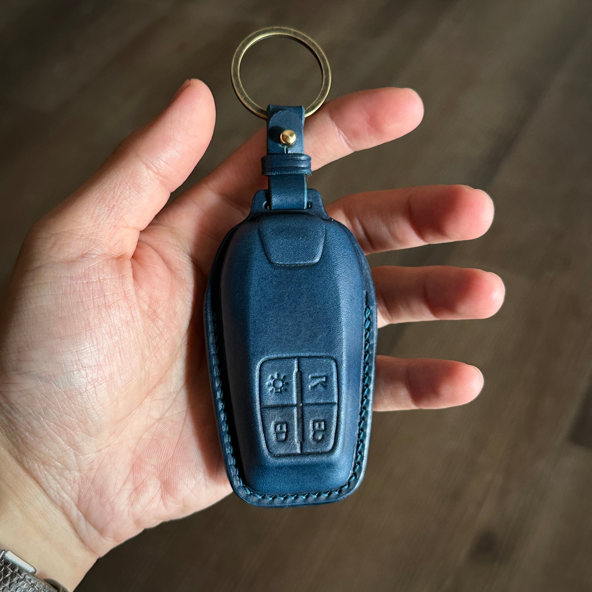 blue Buttero Leather Key Case for Ferrari 488 