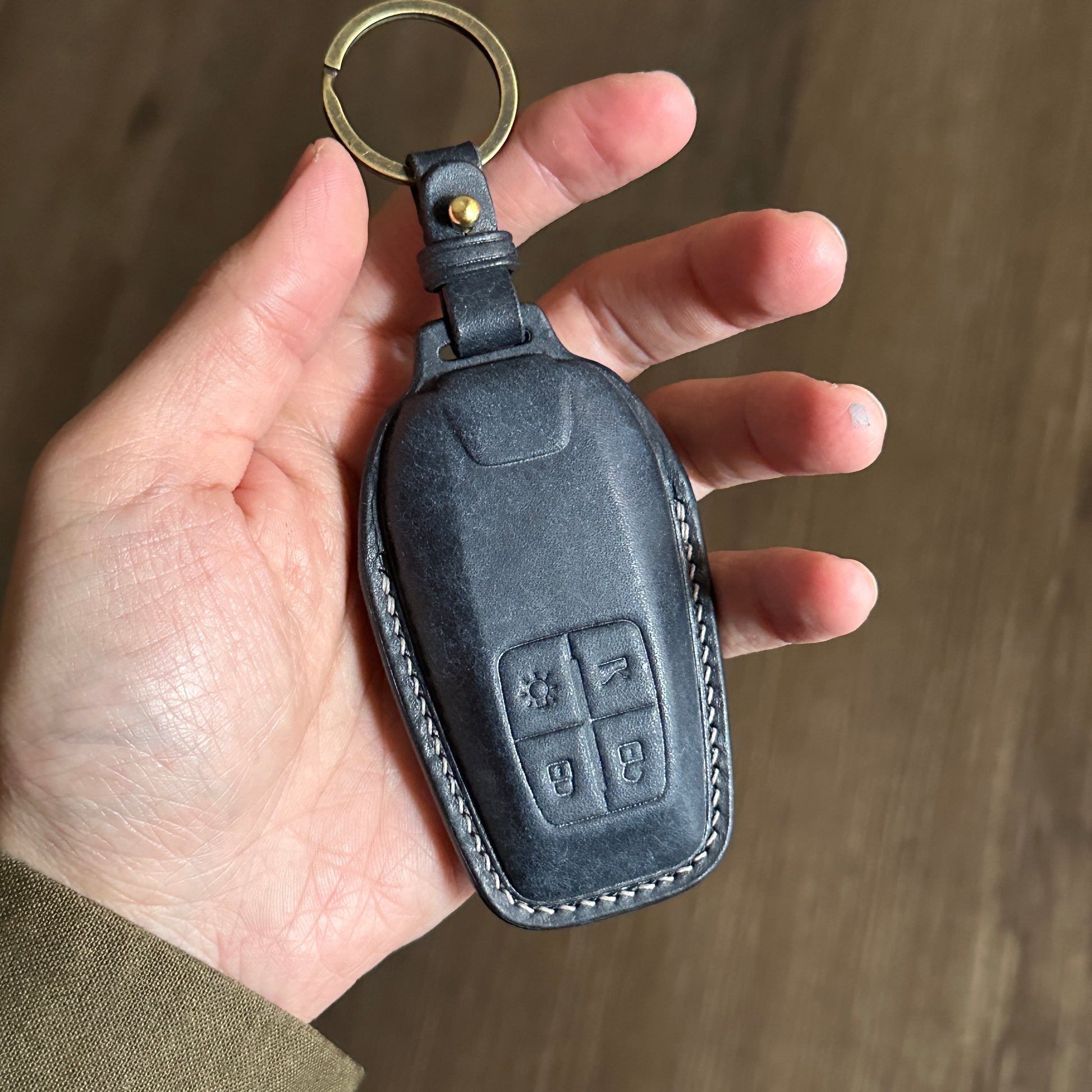 Handmade navy blue Pueblo Leather Key Cover for Ferrari 488		