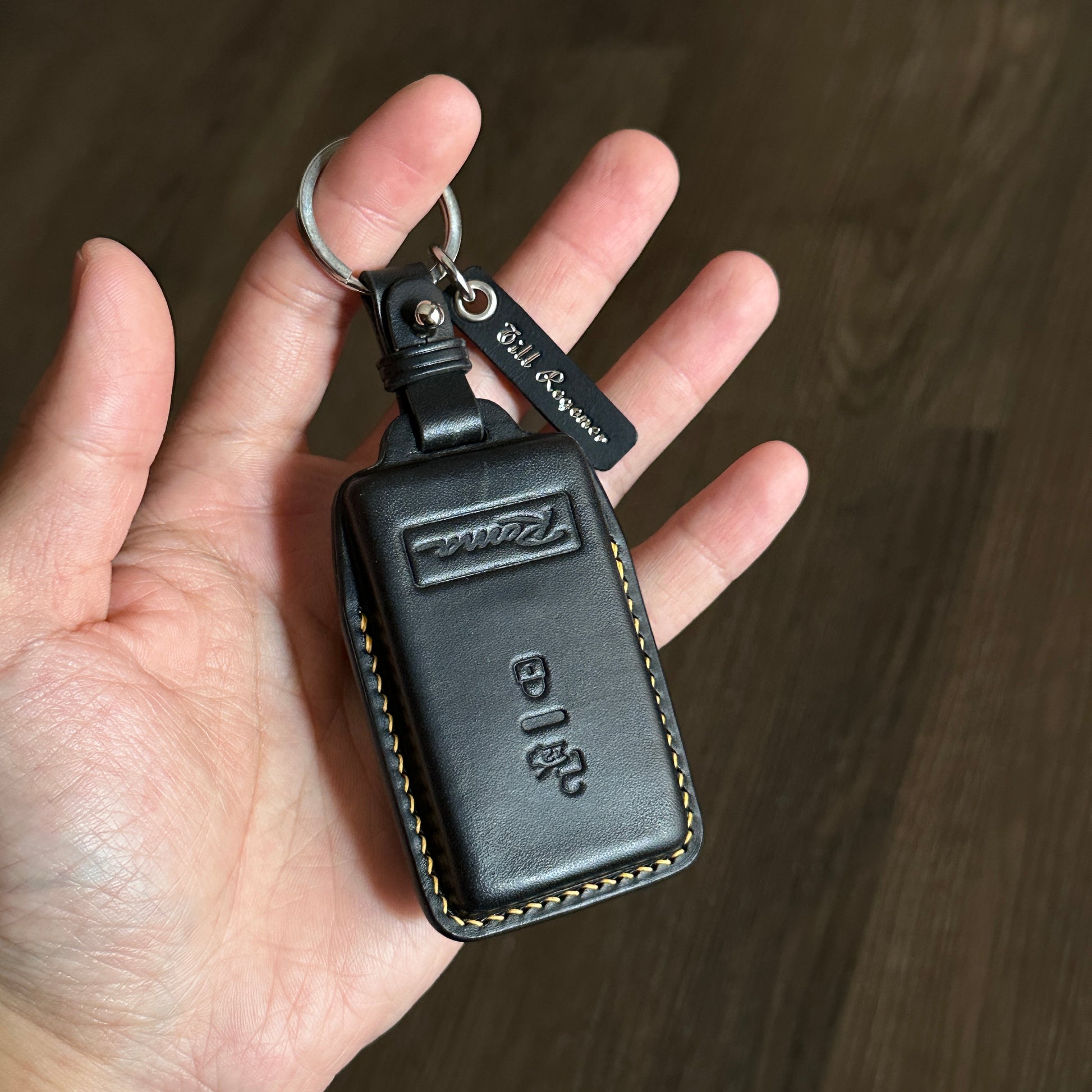 Black Buttero Leather Key fob cover for Ferrari 296		