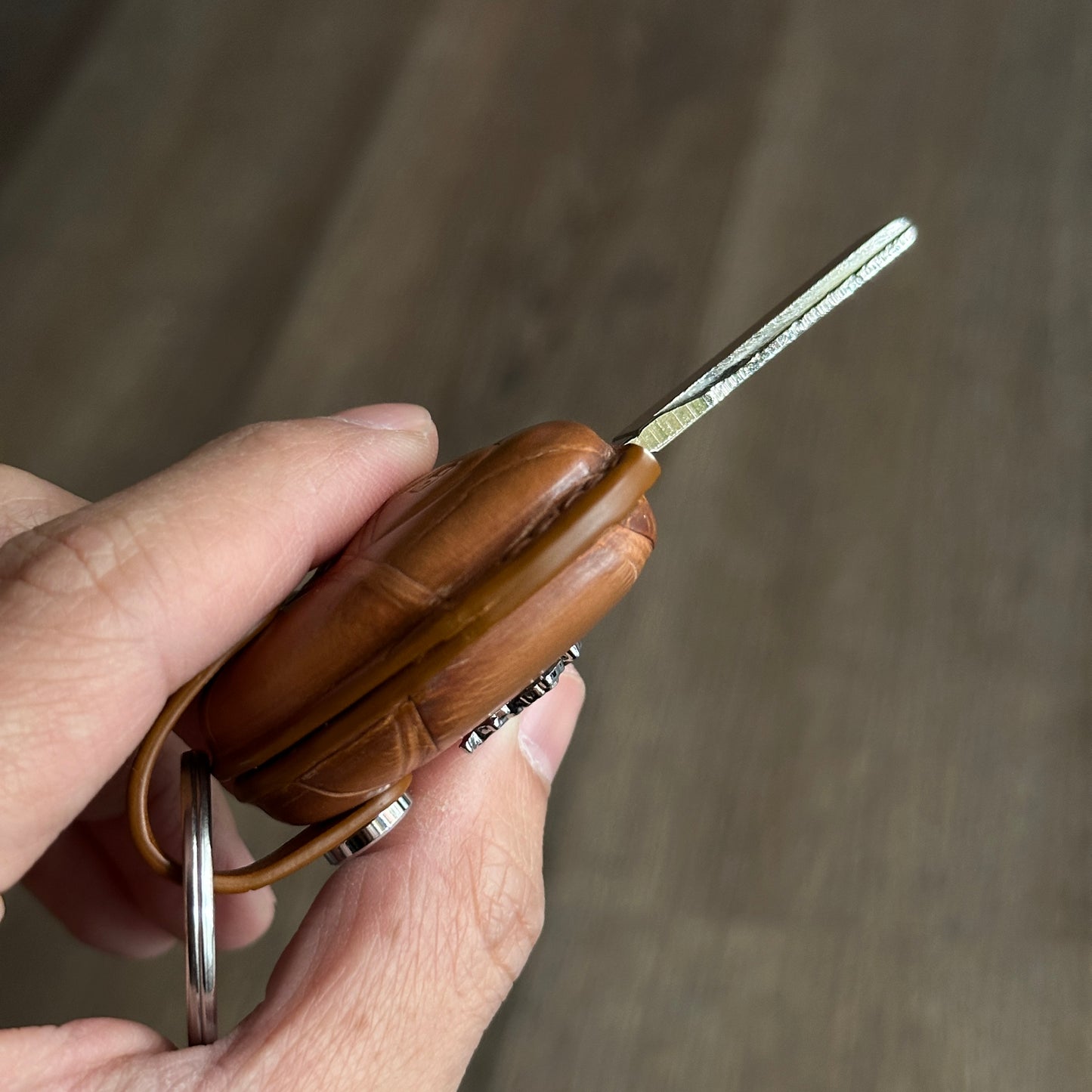 Handmade Crocodile Leather Key Fob Protector for Ferrari detail