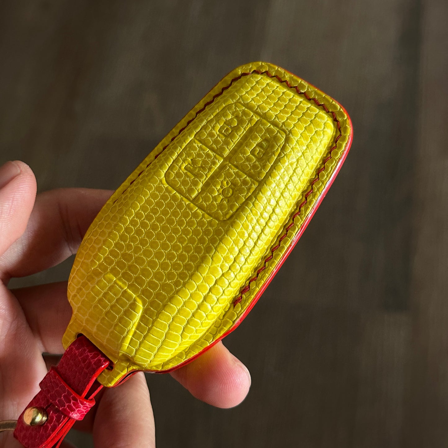 Handmade yellow lizard leather Key Fob Protector for Ferrari 488