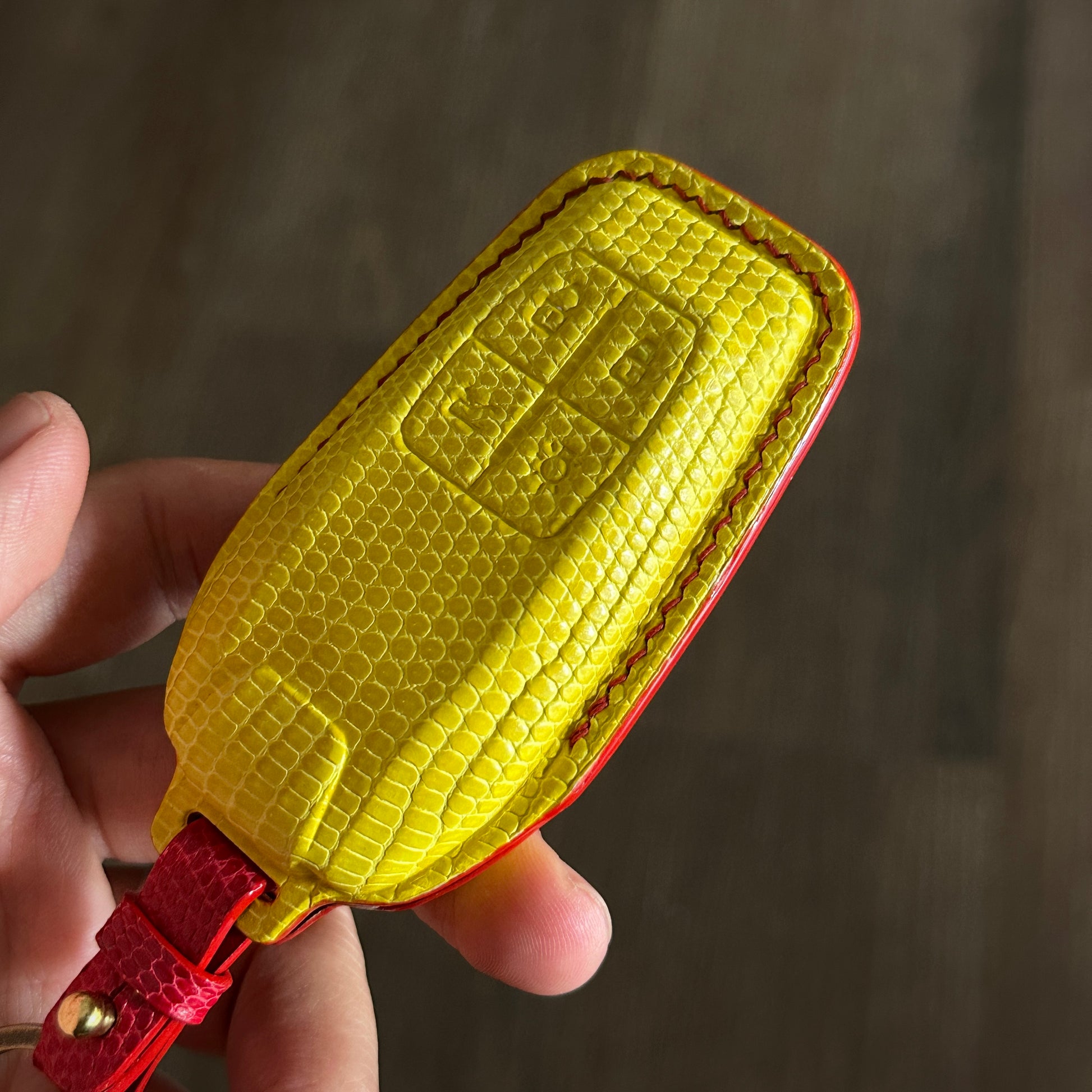 Handmade yellow lizard leather Key Fob Protector for Ferrari 488