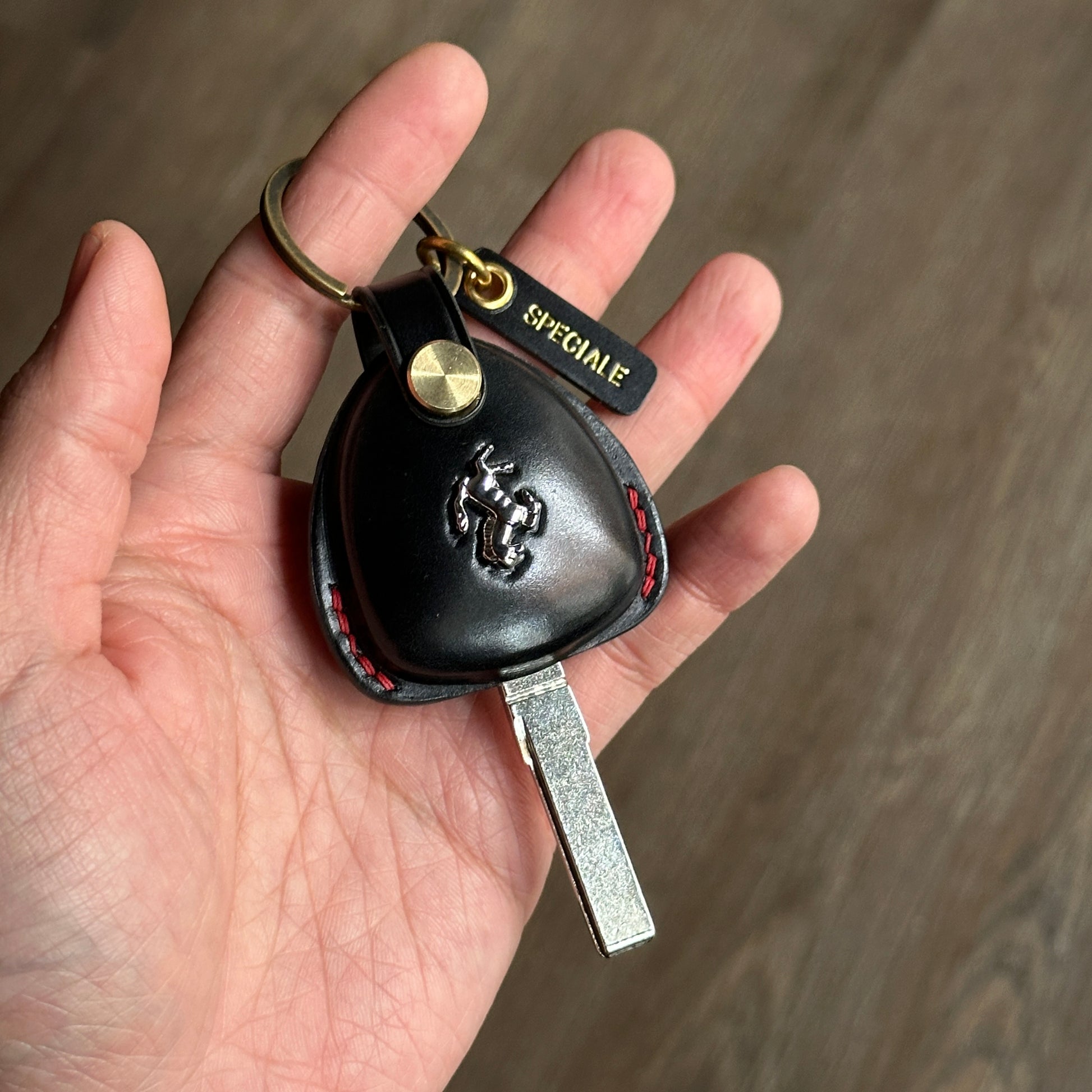 Handmade Black Shell Cordovan Key Case for Ferrari