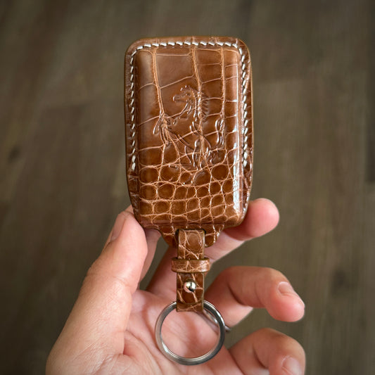 Handmade brown Crocodile Leather Key Fob Protector for Ferrari