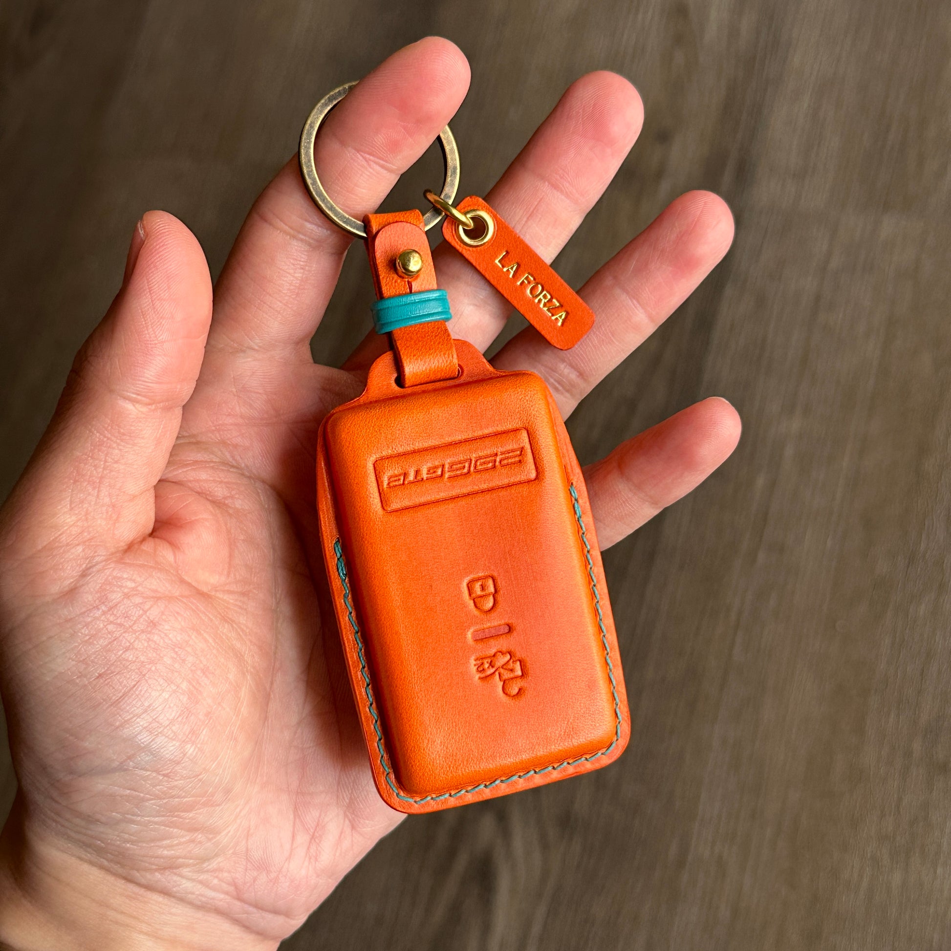 Orange Buttero Leather Key Case for Ferrari 296GTB