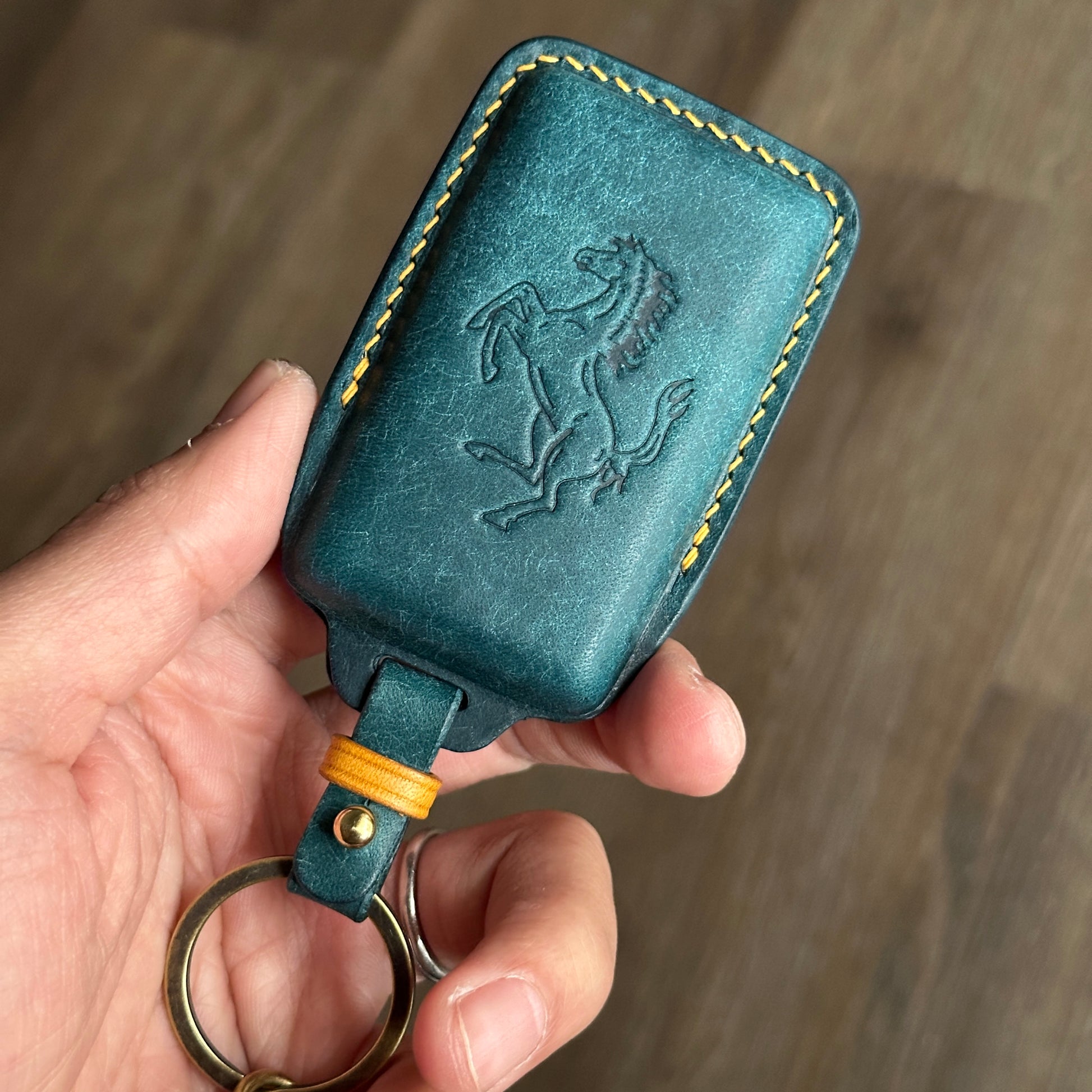 Handmade Pueblo Leather Key Fob Cover for Ferrari 296			