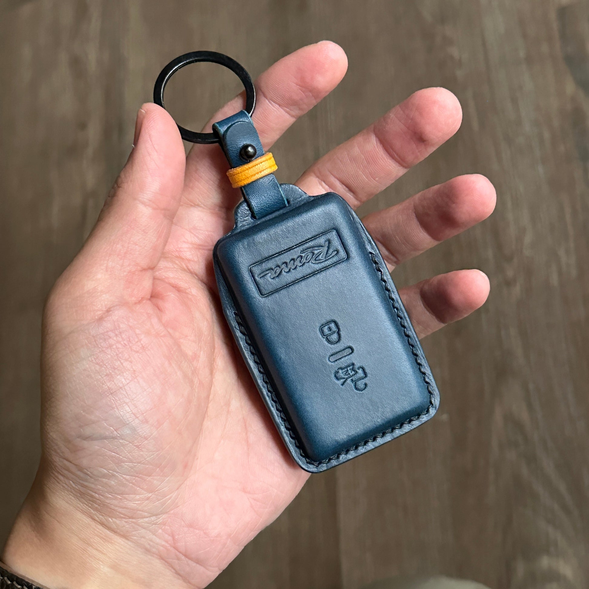 Luxury Blue Buttero Leather Key Case for Ferrari Roma