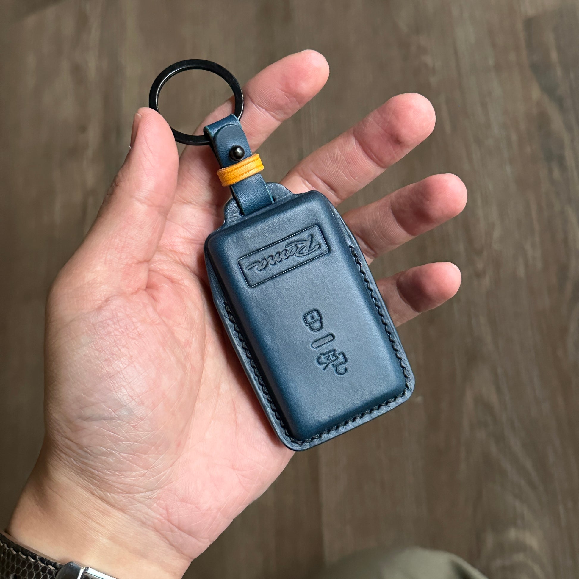 Blue Buttero Leather Key Case for Ferrari Roma		