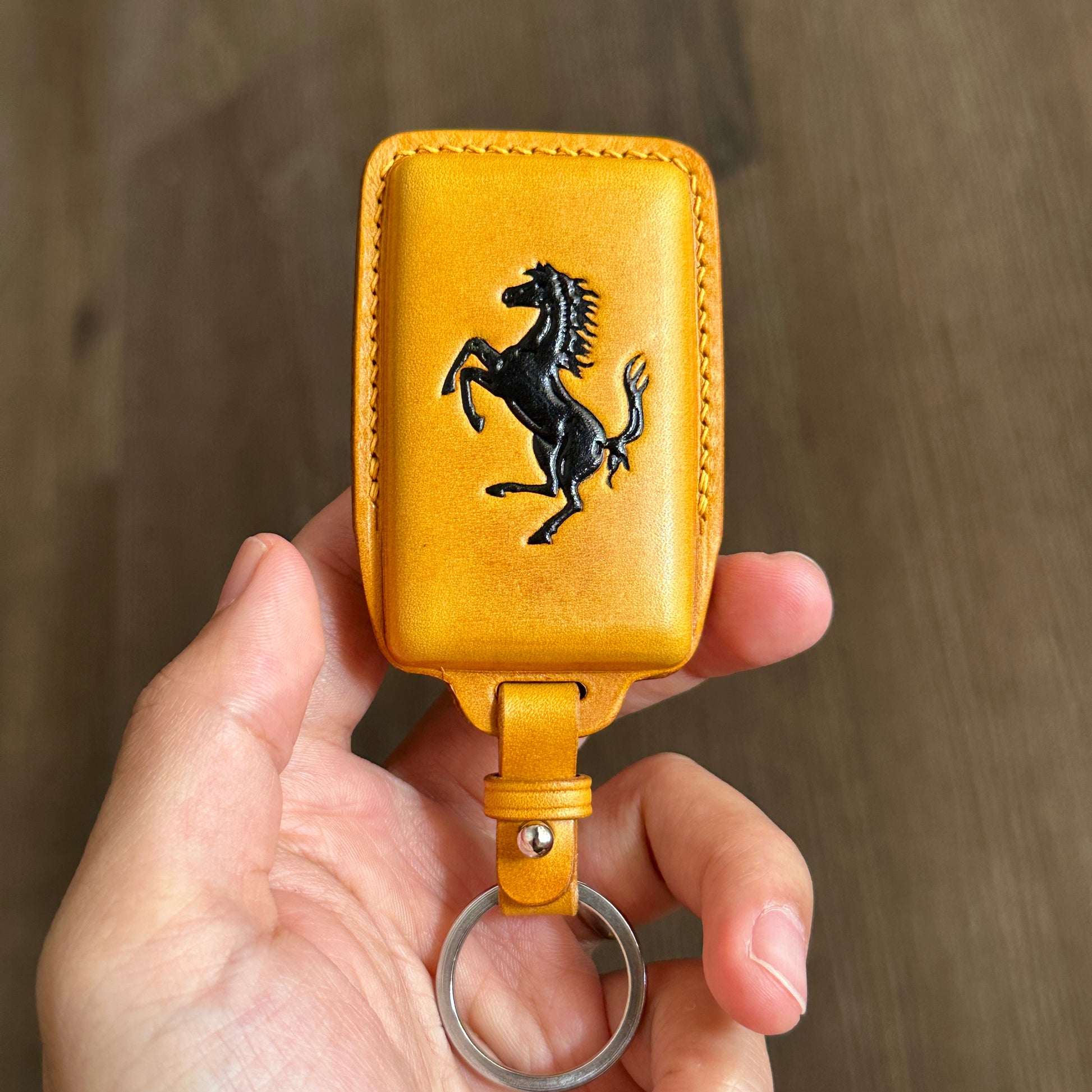 Handmade Red Buttero Leather Key Case for Ferrari 296GTB - back View