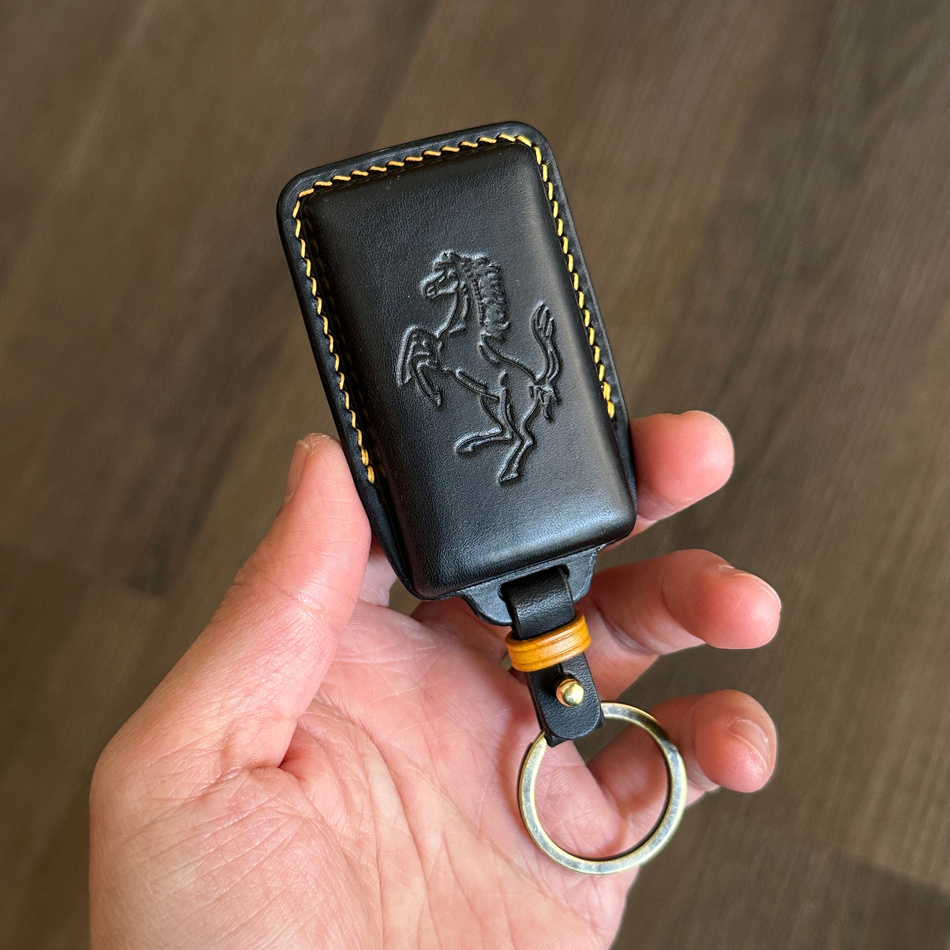 Black Buttero Leather Key Case for Ferrari sf90