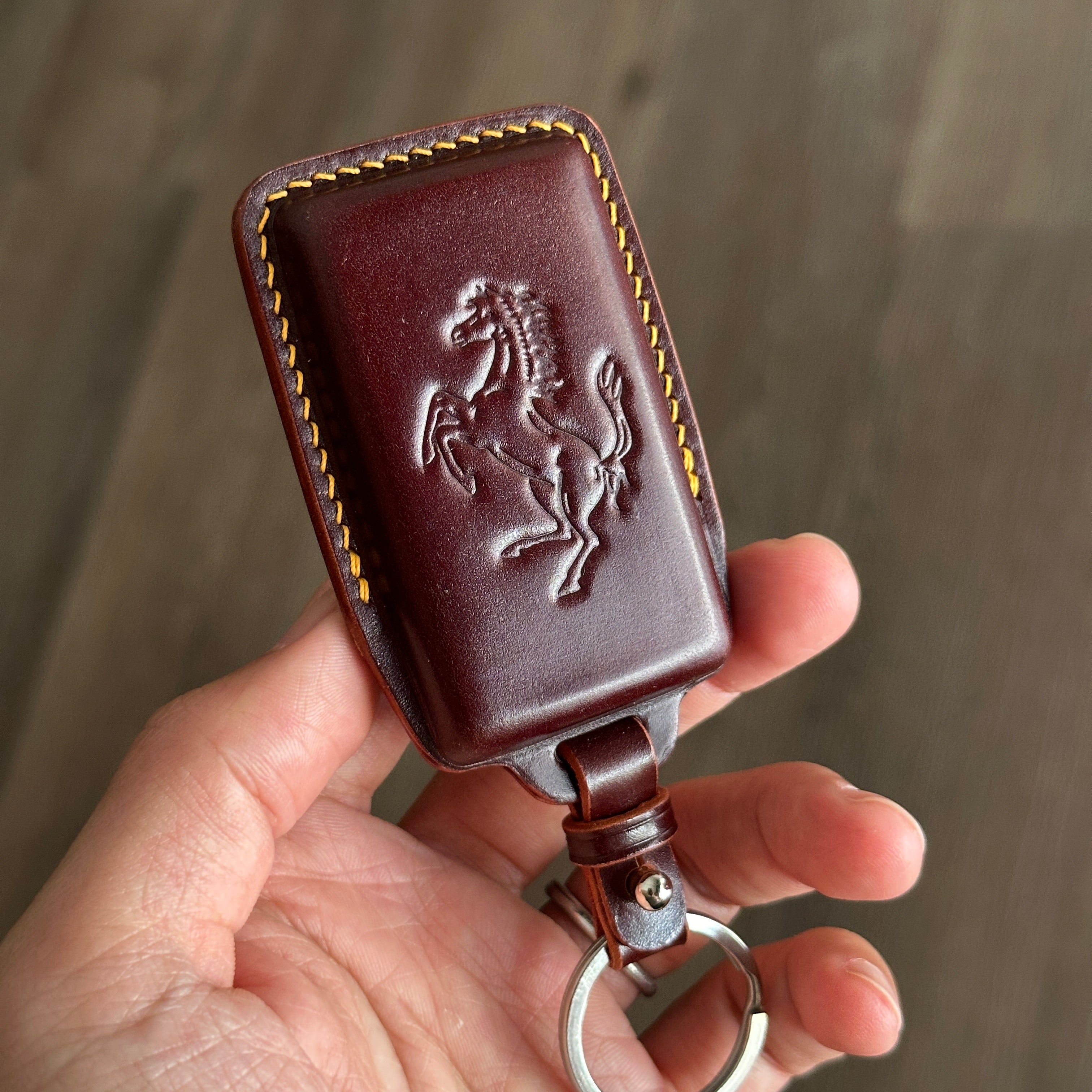 Luxury Bespoke Ferrari Leather Key Case, Japan Shell Cordovan