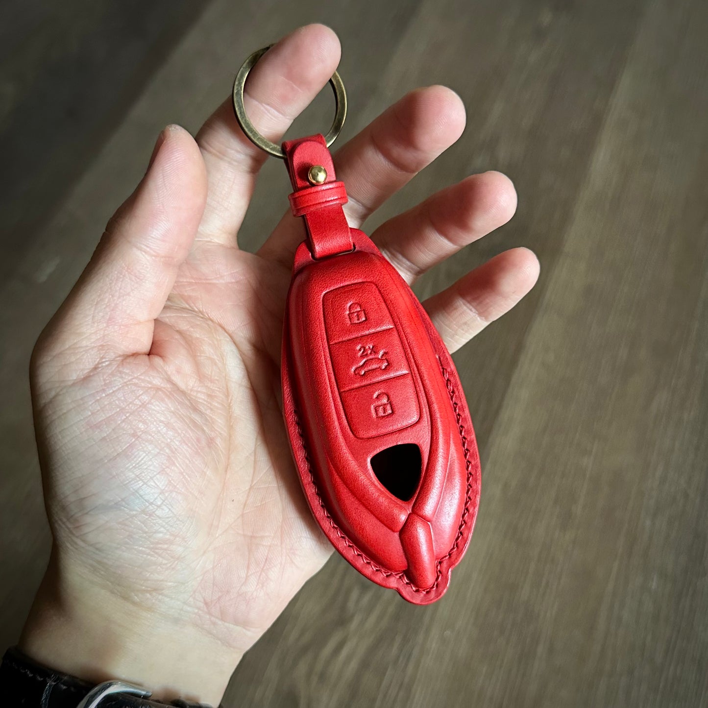Handmade Red Leather Key Fob Cover for Lamborghini Urus