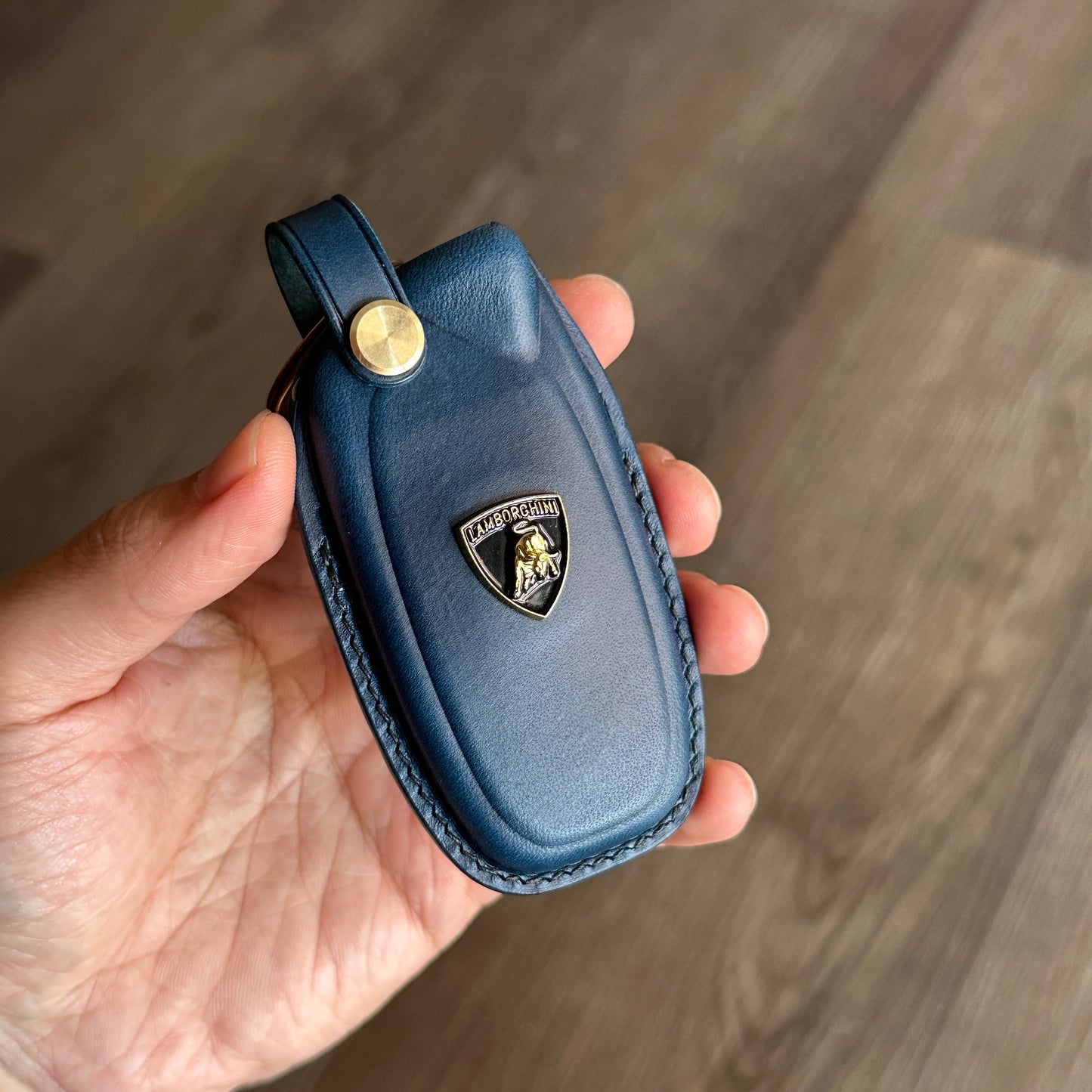 Handmade Blue Buttero Leather Key Case for Lamborghini