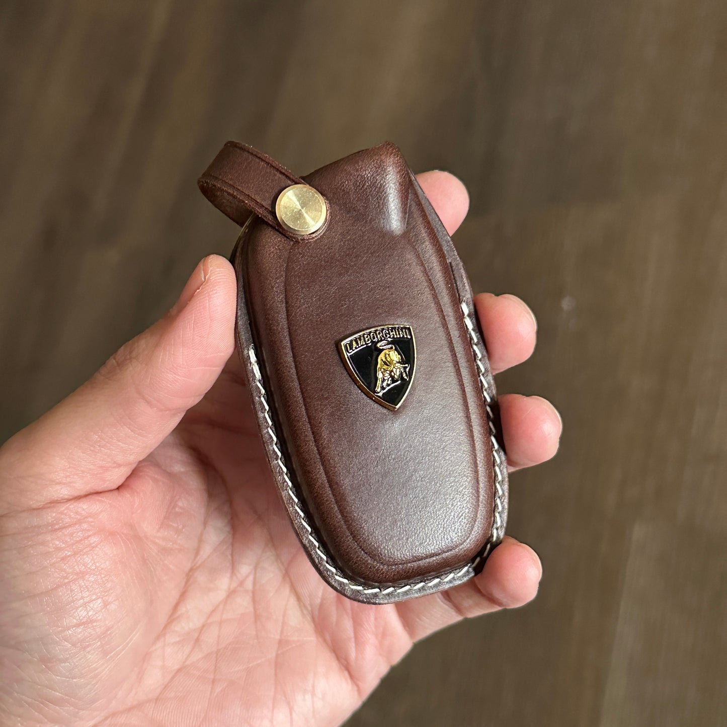 Luxury dark brown Leather Key Fob Cover for Lamborghini
