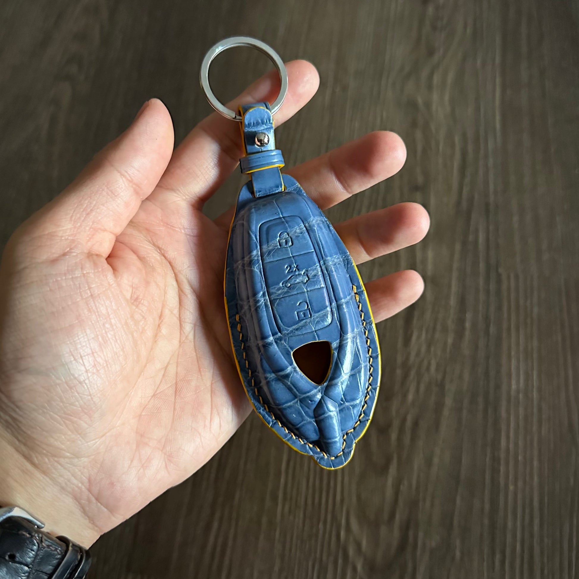 Handmade blue crocodile Leather Key Case for Lamborghini