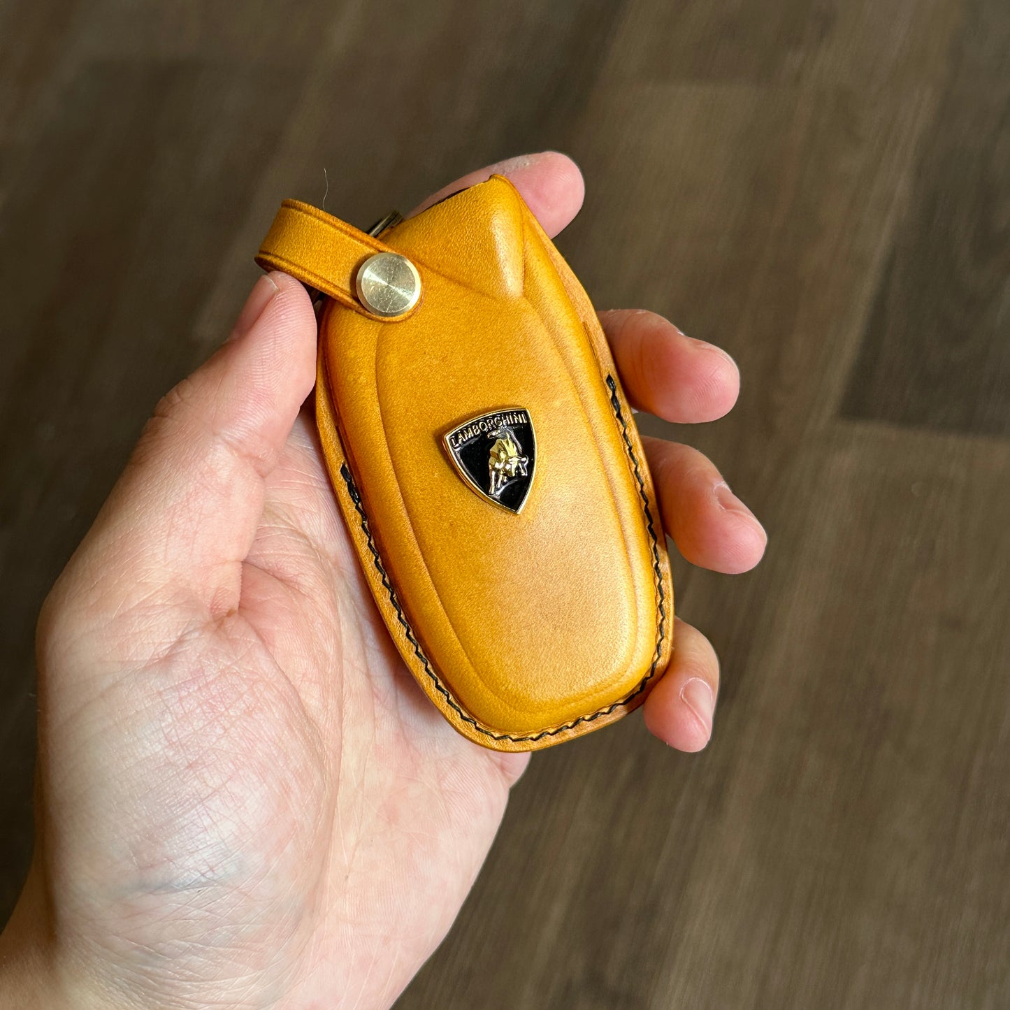 Yellow Buttero Leather Key Case for Lamborghini back logo