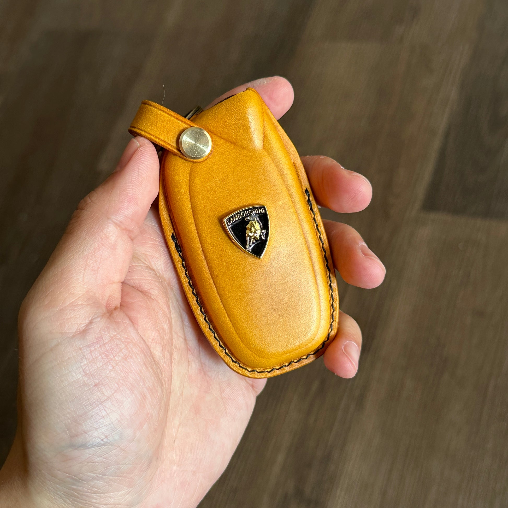 Yellow Buttero Leather Key Case for Lamborghini back logo